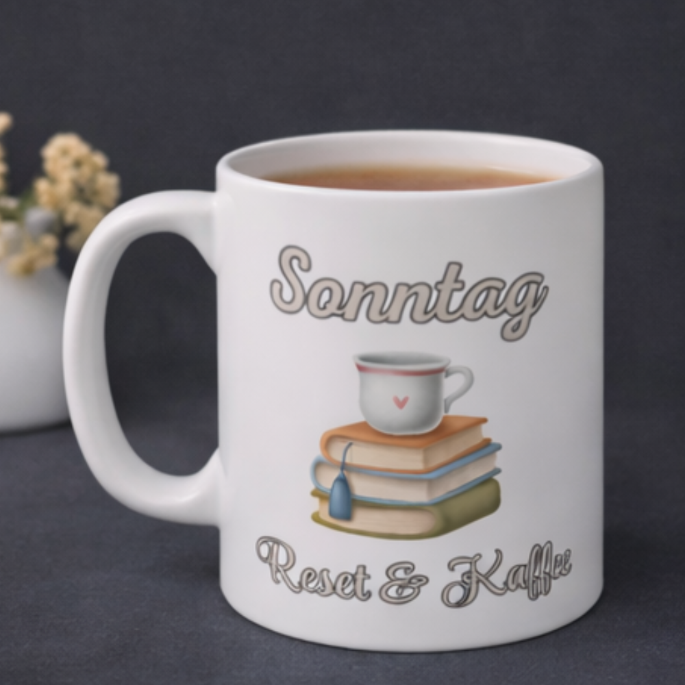 Sonntag Reset & Kaffee Tasse – Lustige Sonntags Tasse – Kaffee Spruch – Geschenk für Kaffeeliebhaber