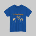 Weißes Unisex T-Shirt mit dem Schriftzug „Die Braut hat gesagt: Party“ und goldenen Sektgläsern – ideales Outfit für den Junggesellinnenabschied.