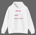 Weißer Hoodie mit dem Spruch „Mittwoch – Loading... 50 % – Halbzeit überlebt“ und einem rosa Fortschrittsbalken.
