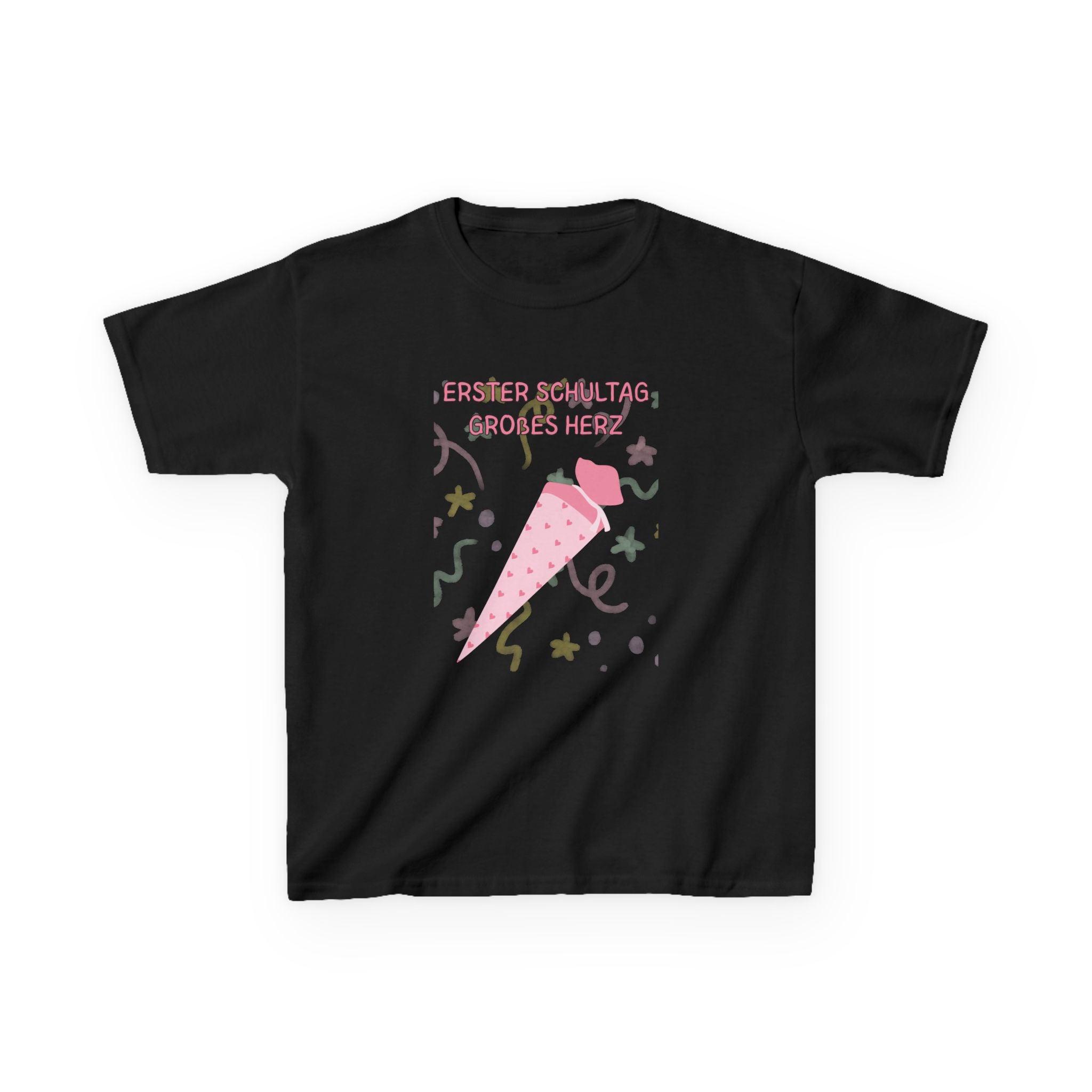 Erster Schultag Großes Herz Kinder T-Shirt | Einschulung Mädchen | Süßes Schulstart Shirt mit Schultüte