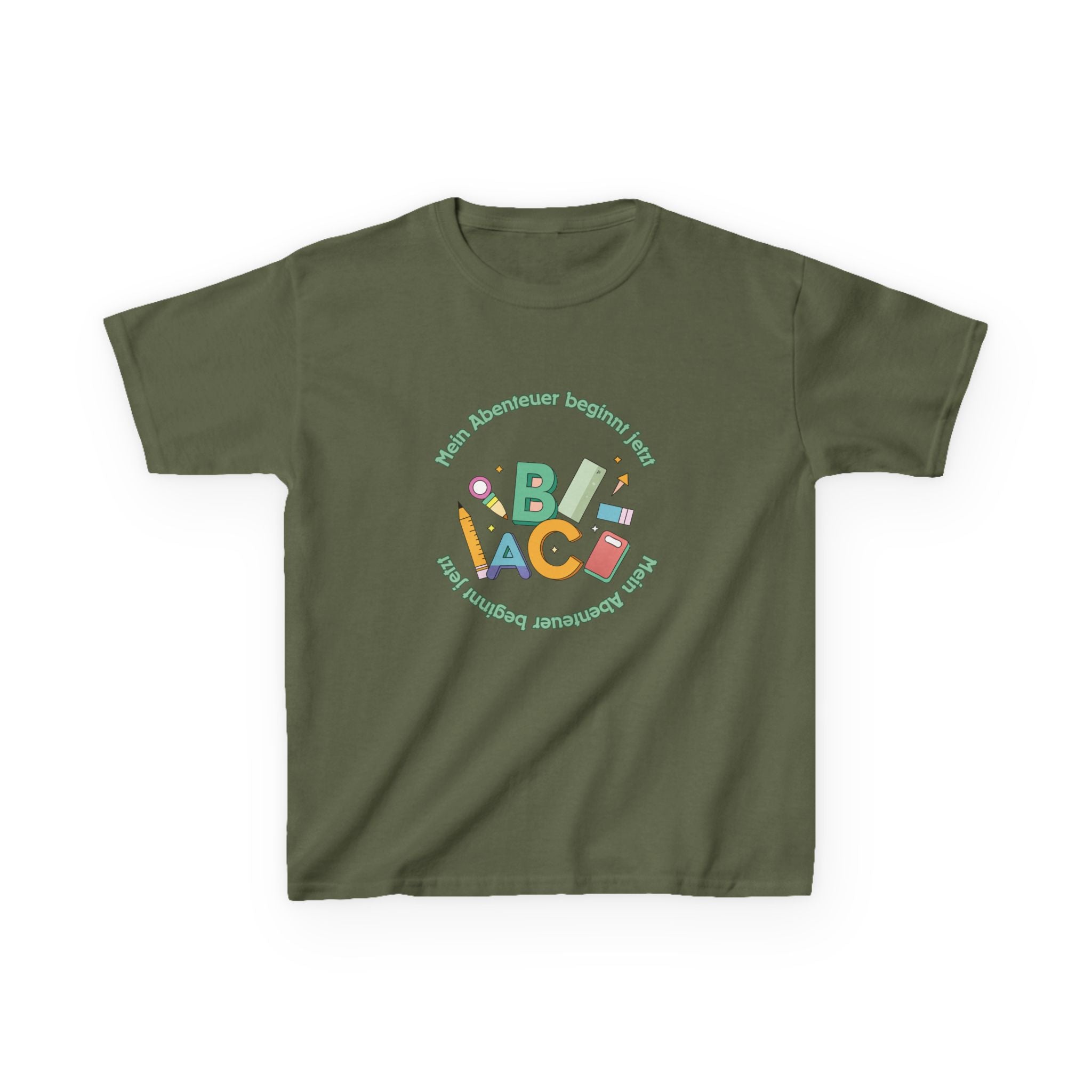 Mein Abenteuer beginnt jetzt Kinder T-Shirt | Einschulung Jungen & Mädchen | Schulstart Shirt mit ABC Motiv