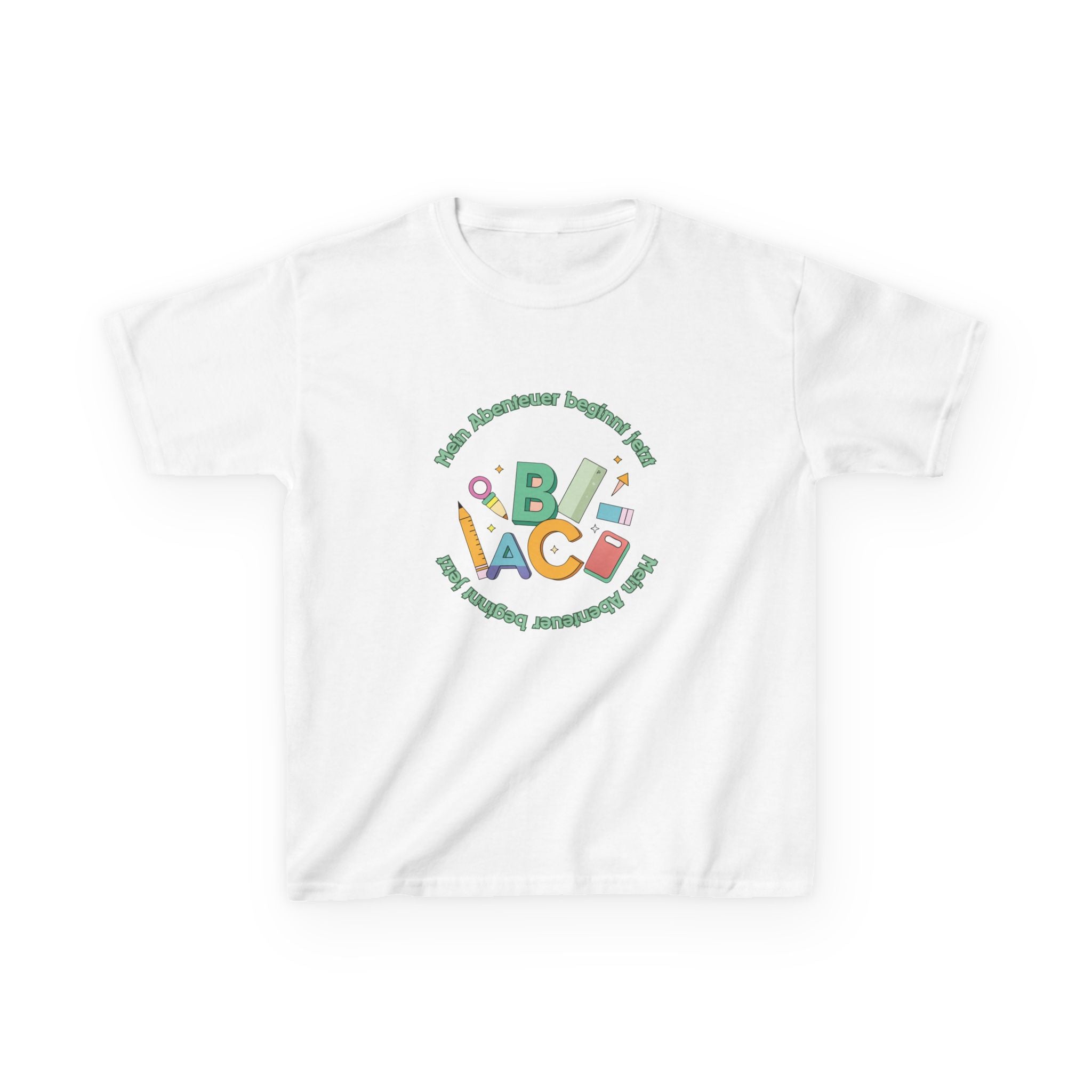 Mein Abenteuer beginnt jetzt Kinder T-Shirt | Einschulung Jungen & Mädchen | Schulstart Shirt mit ABC Motiv