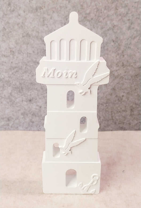 Leuchtturm Keramik Deko Moin Möwe handgefertigt maritime Dekoration weiß Farbwunsch Küstenstil Geschenkidee