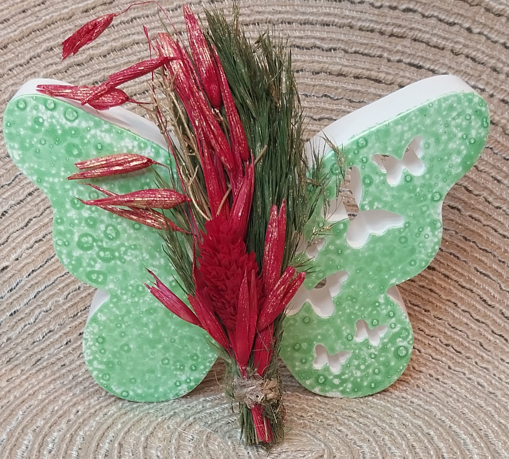 Schmetterling Grün – Handgefertigtes Einzelstück mit Stempeltechnik – Dekoration Schmetterling ca. 12 x 8 cm