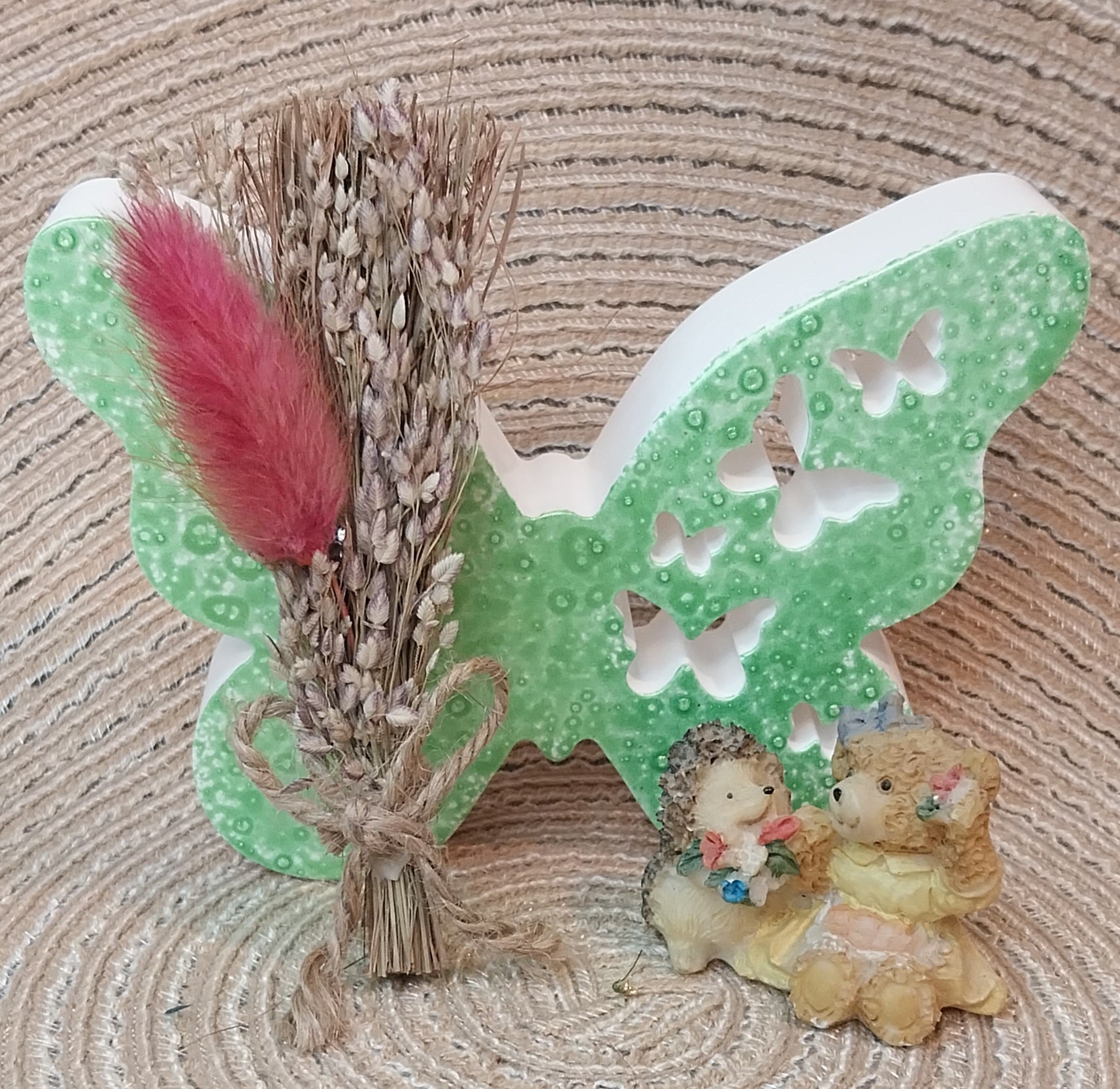 Schmetterling Grün – Handgefertigtes Einzelstück mit Stempeltechnik – Dekoration Schmetterling ca. 12 x 8 cm