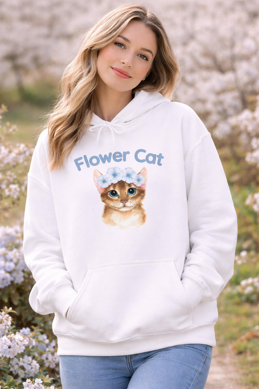 Flower Cat Hoodie – Katzen Hoodie mit Blumenkranz | Süßer Katzenpullover Unisex | Geschenk für Katzenliebhaber | Hoodie Damen & Herren