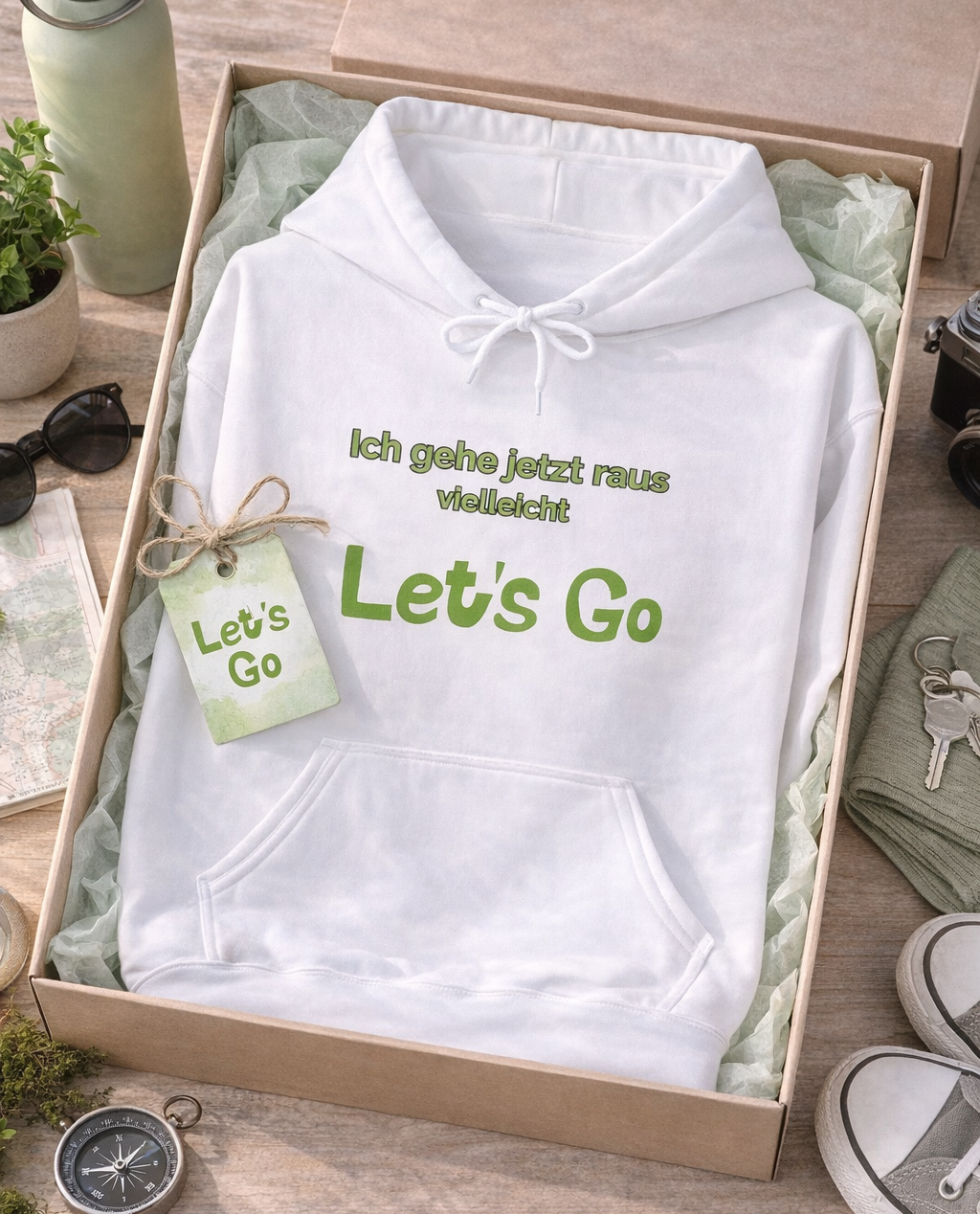 Weißer oder dunkelgrauer Unisex Hoodie mit dem humorvollen Spruch „Ich gehe jetzt raus ... vielleicht“ als lustige Geschenkidee für Introvertierte und Couch-Liebhaber.