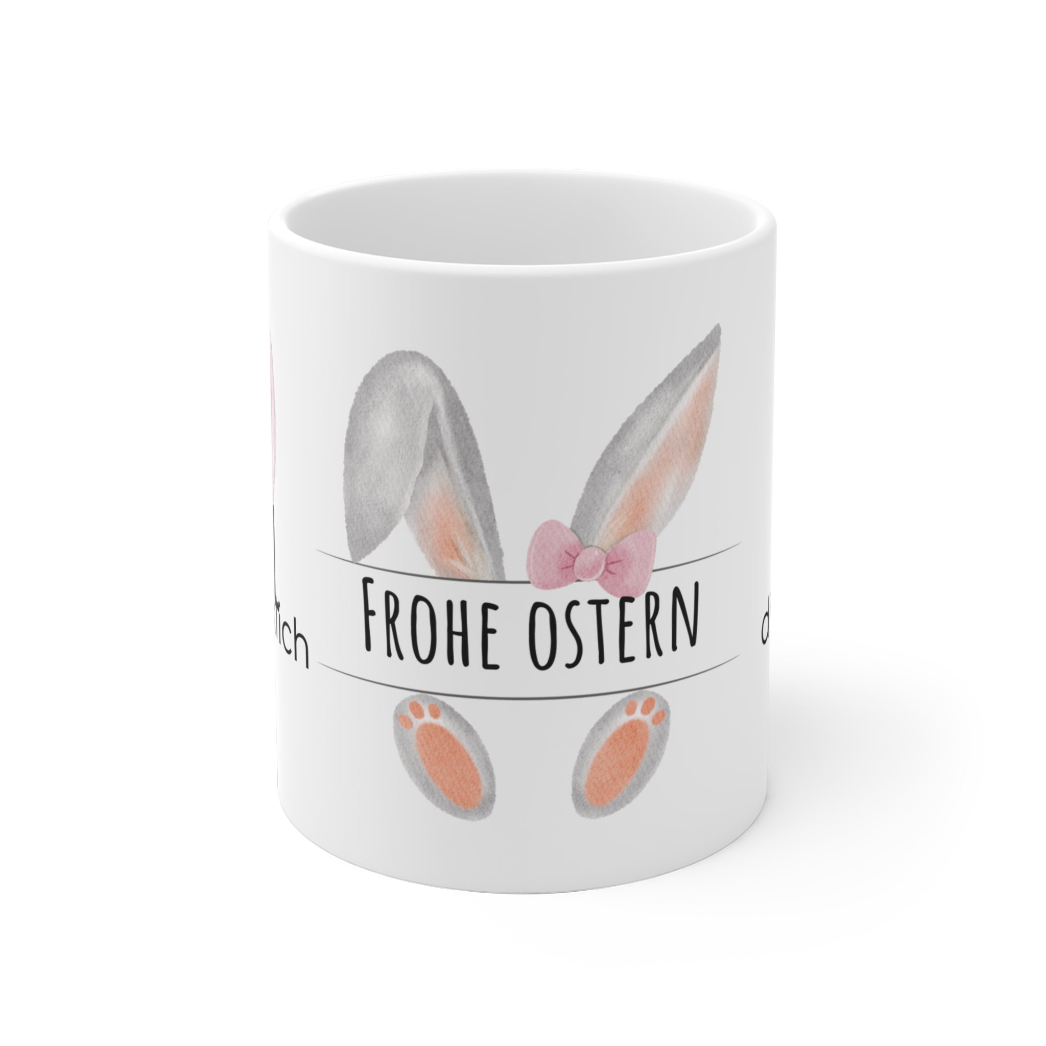Ostertasse "Hoppel dich glücklich" – Lustige Keramiktasse mit Hasenohren | 300 ml Geschenk zu Ostern