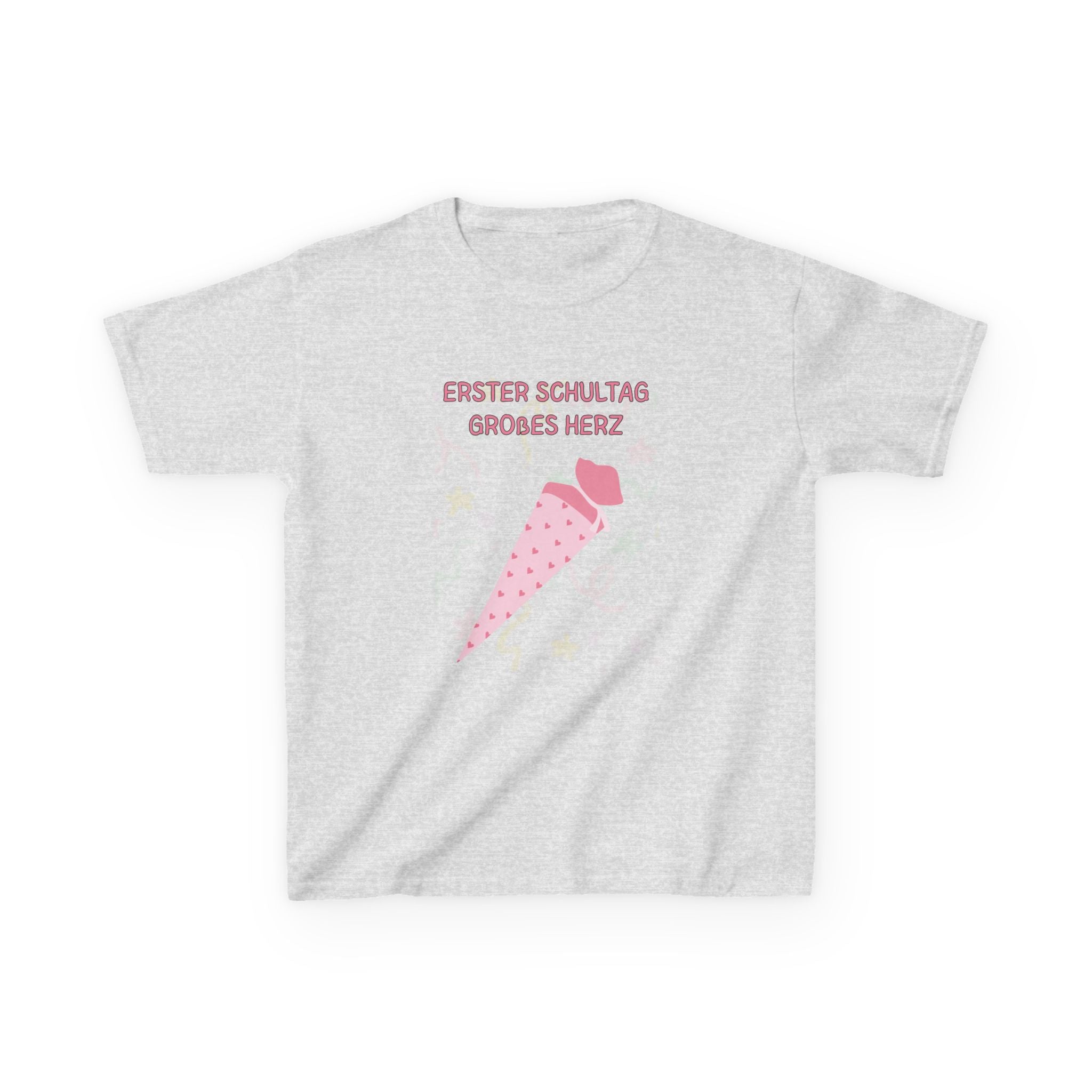 Erster Schultag Großes Herz Kinder T-Shirt | Einschulung Mädchen | Süßes Schulstart Shirt mit Schultüte