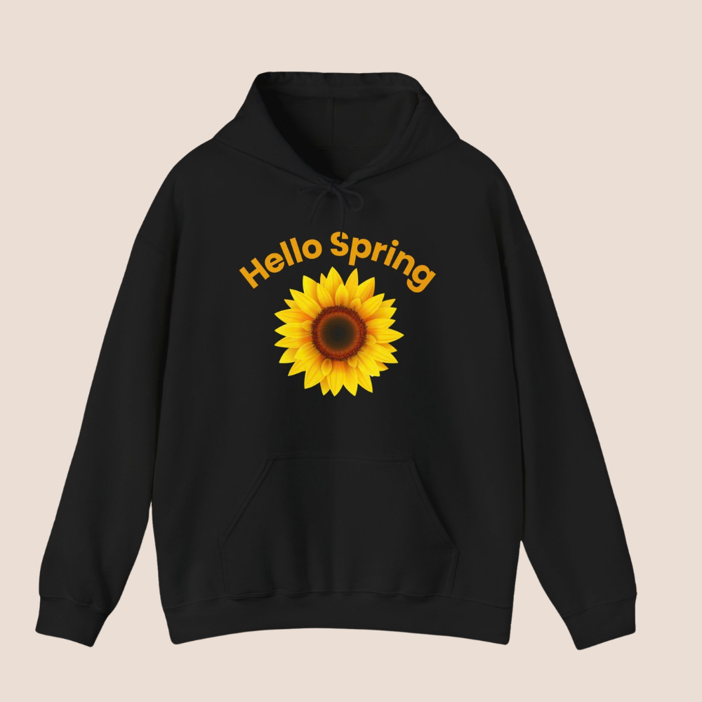 Hello Spring Hoodie mit Sonnenblume – Frühlings Hoodie Damen – Gemütlicher Blumen Hoodie