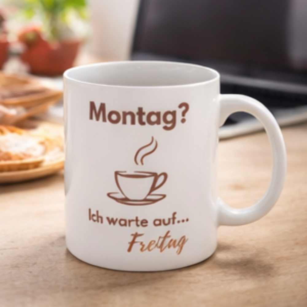 Montag? Ich warte auf Freitag Tasse – Lustige Kaffee Tasse – Büro & Alltag Geschenk