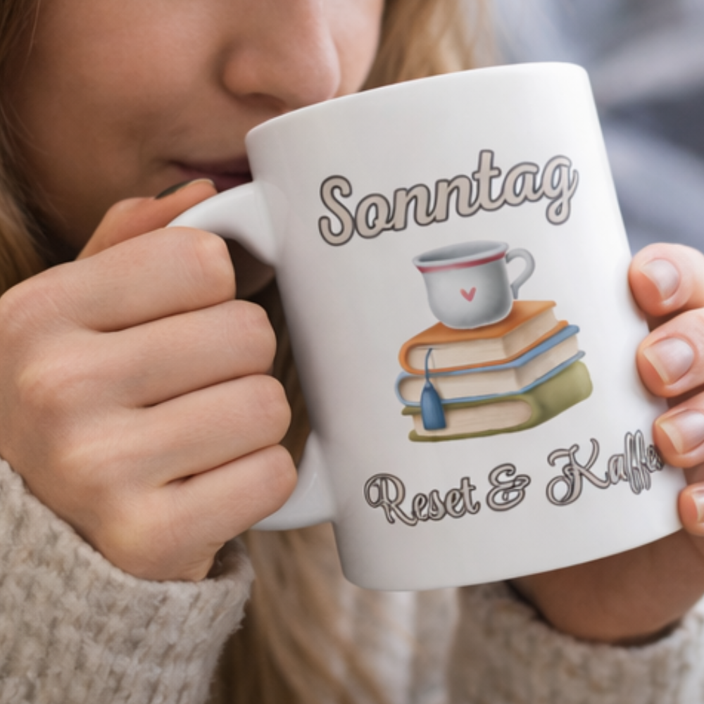 Sonntag Reset & Kaffee Tasse – Lustige Sonntags Tasse – Kaffee Spruch – Geschenk für Kaffeeliebhaber