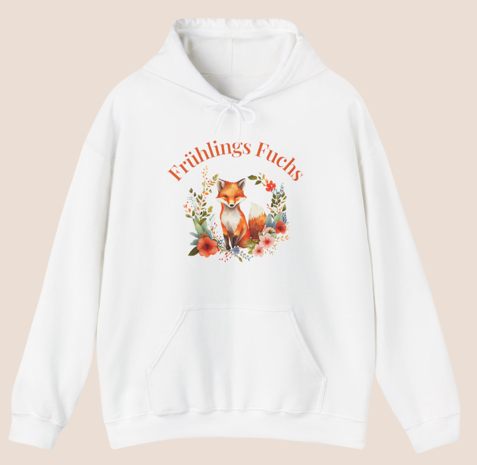 Frühlings Fuchs Hoodie – Niedlicher Fuchs mit Blumenkranz – Frühlings Hoodie Damen – Tiermotiv Hoodie – Kuscheliger Kapuzenpullover