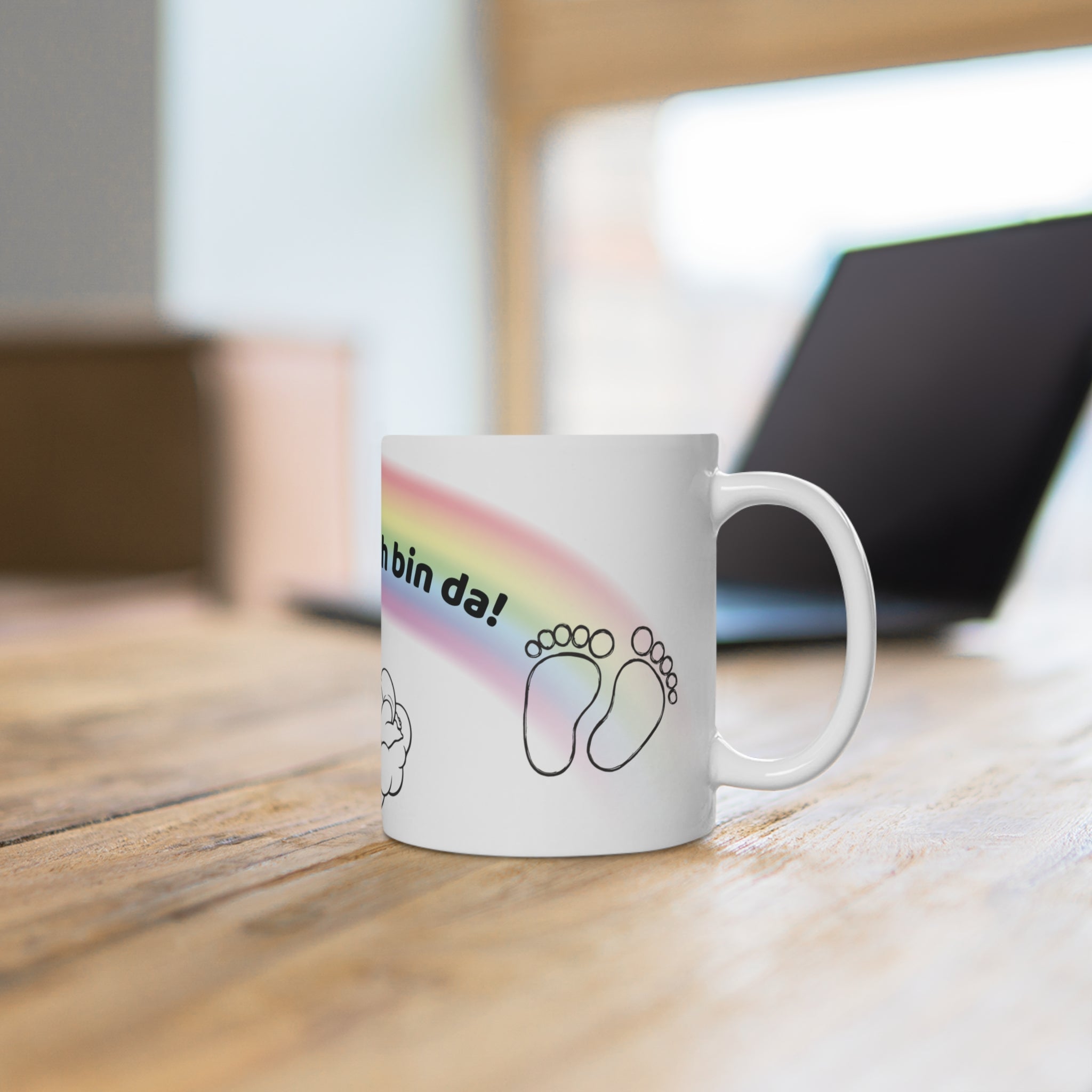 Baby Tasse – Hallo Welt ich bin da | Geschenk zur Geburt | Regenbogen Baby Tasse 330 ml