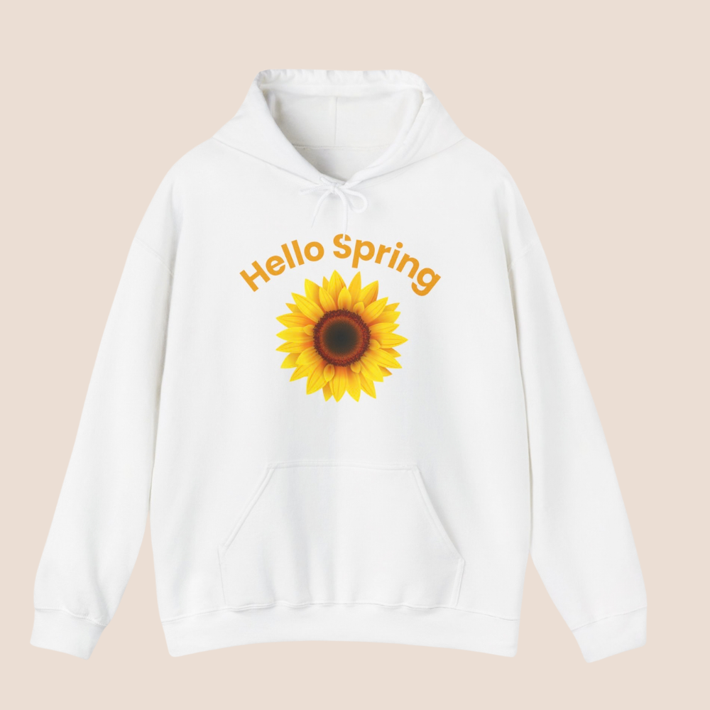 Hello Spring Hoodie mit Sonnenblume – Frühlings Hoodie Damen – Gemütlicher Blumen Hoodie