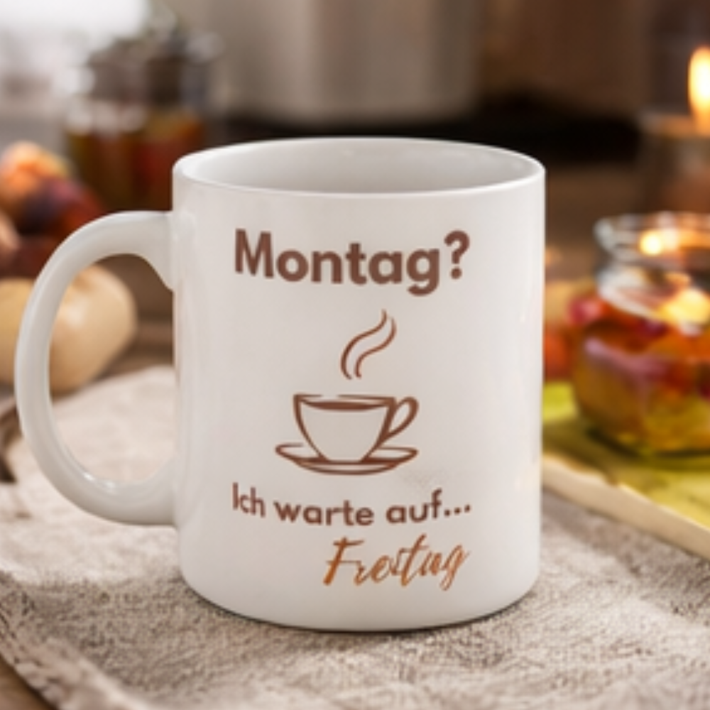 Montag? Ich warte auf Freitag Tasse – Lustige Kaffee Tasse – Büro & Alltag Geschenk