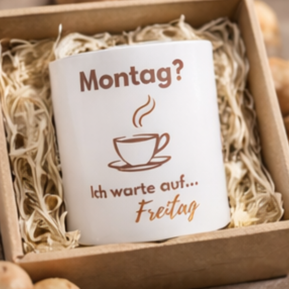 Montag? Ich warte auf Freitag Tasse – Lustige Kaffee Tasse – Büro & Alltag Geschenk