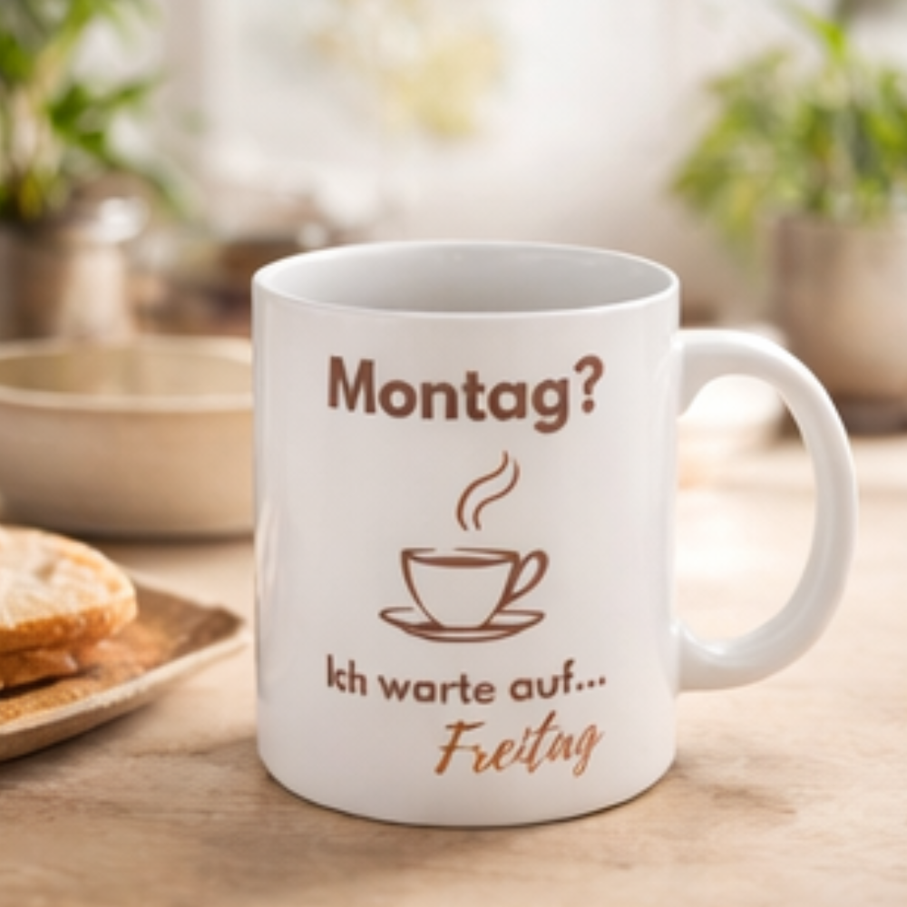 Montag? Ich warte auf Freitag Tasse – Lustige Kaffee Tasse – Büro & Alltag Geschenk