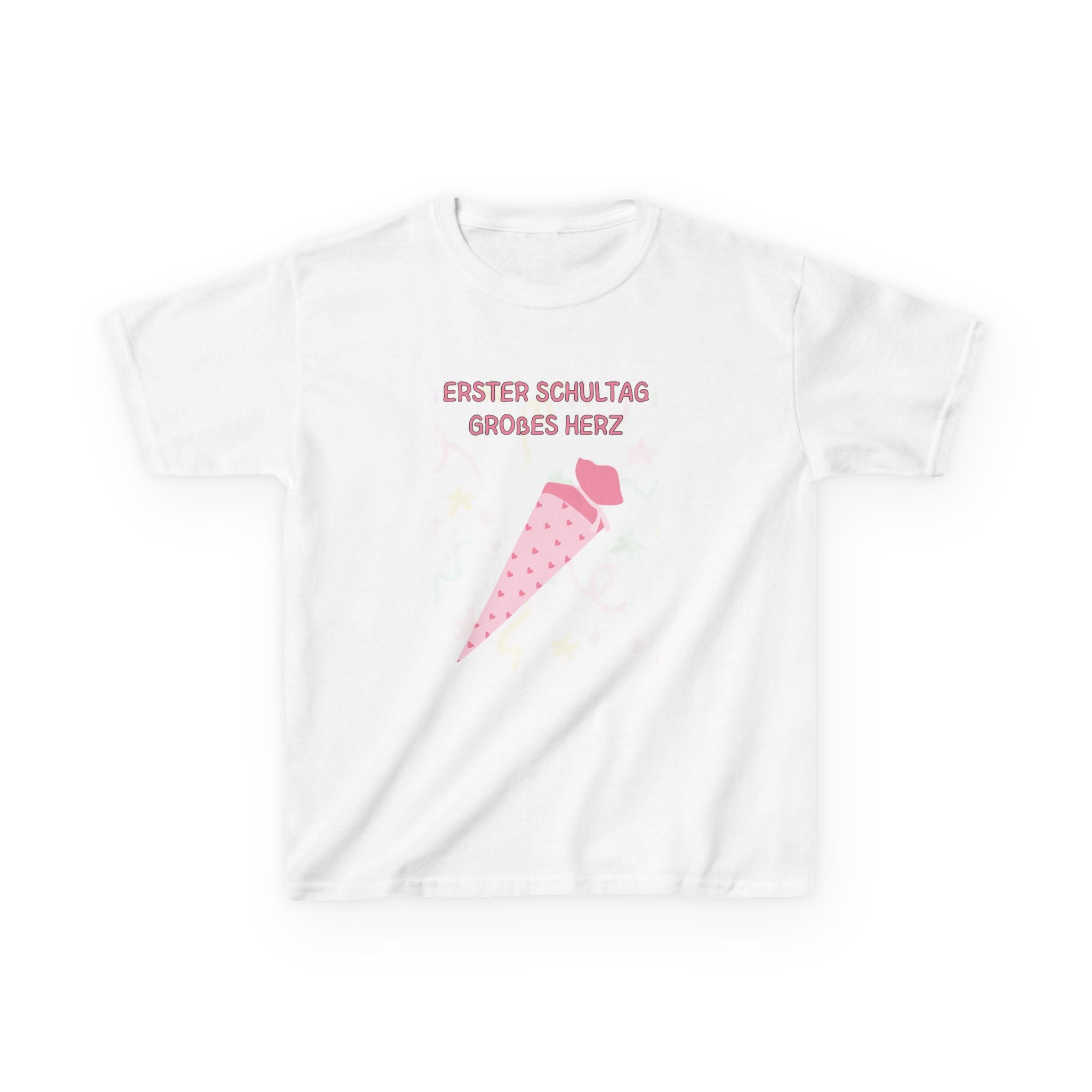 Erster Schultag Großes Herz Kinder T-Shirt | Einschulung Mädchen | Süßes Schulstart Shirt mit Schultüte