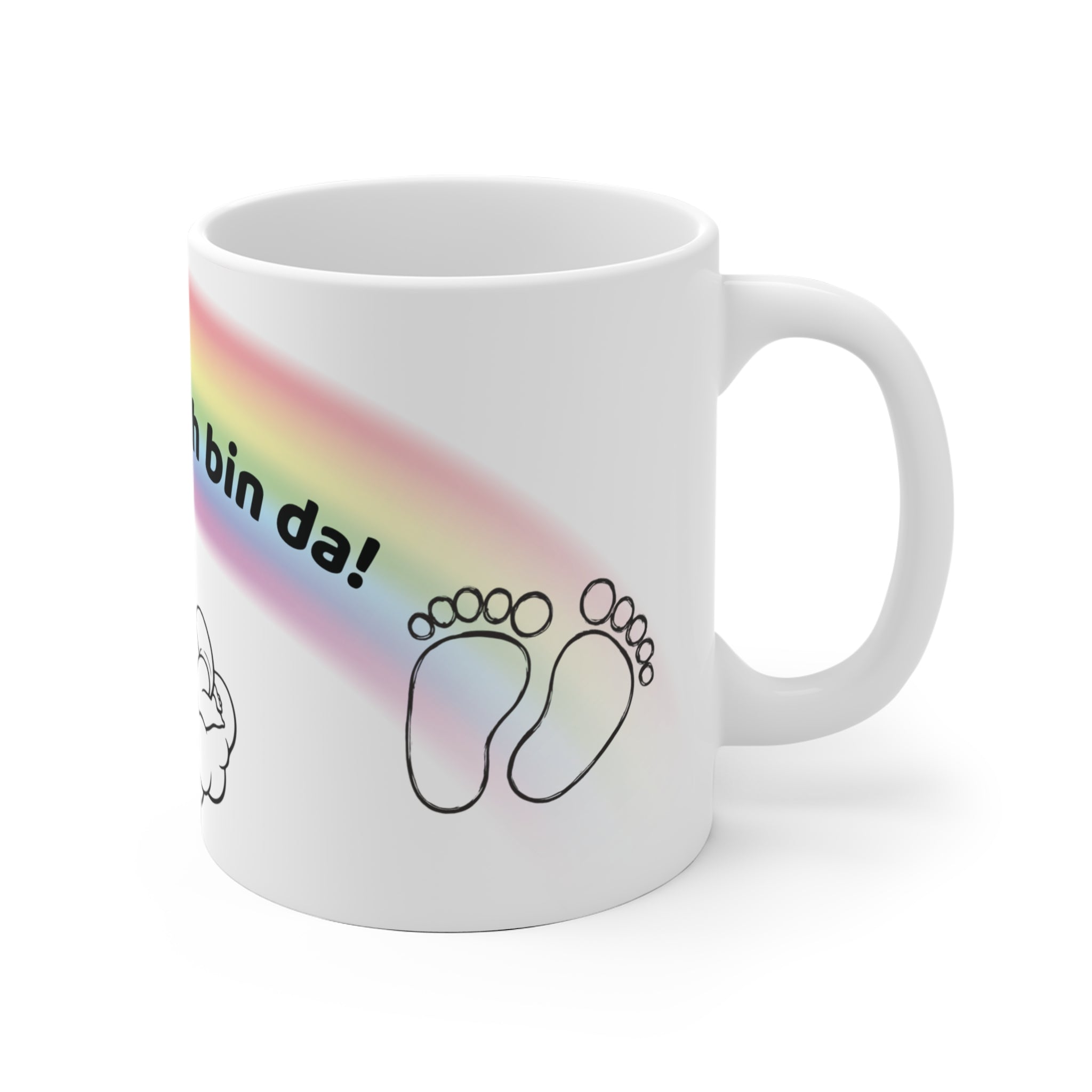 Baby Tasse – Hallo Welt ich bin da | Geschenk zur Geburt | Regenbogen Baby Tasse 330 ml
