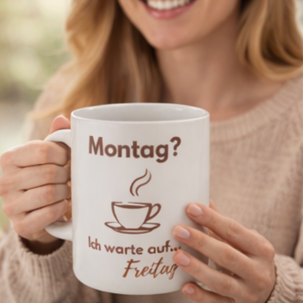 Montag? Ich warte auf Freitag Tasse – Lustige Kaffee Tasse – Büro & Alltag Geschenk
