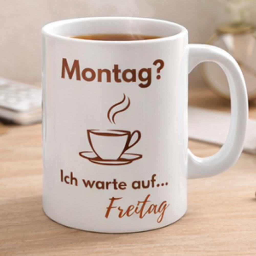 Montag? Ich warte auf Freitag Tasse – Lustige Kaffee Tasse – Büro & Alltag Geschenk