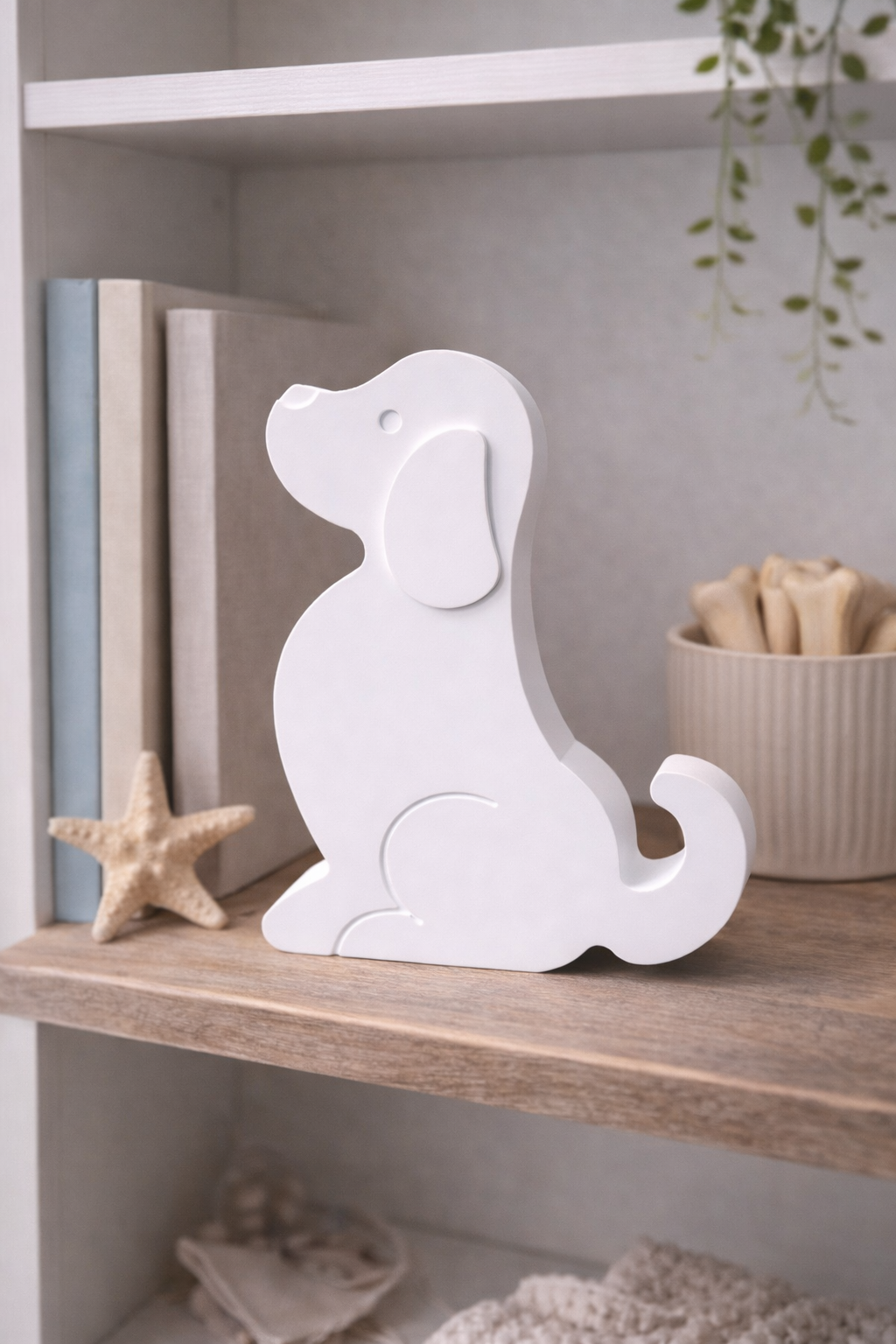 Sitzender Hund in Weiß & Farbwunsch – Liebevolle Hunde Deko