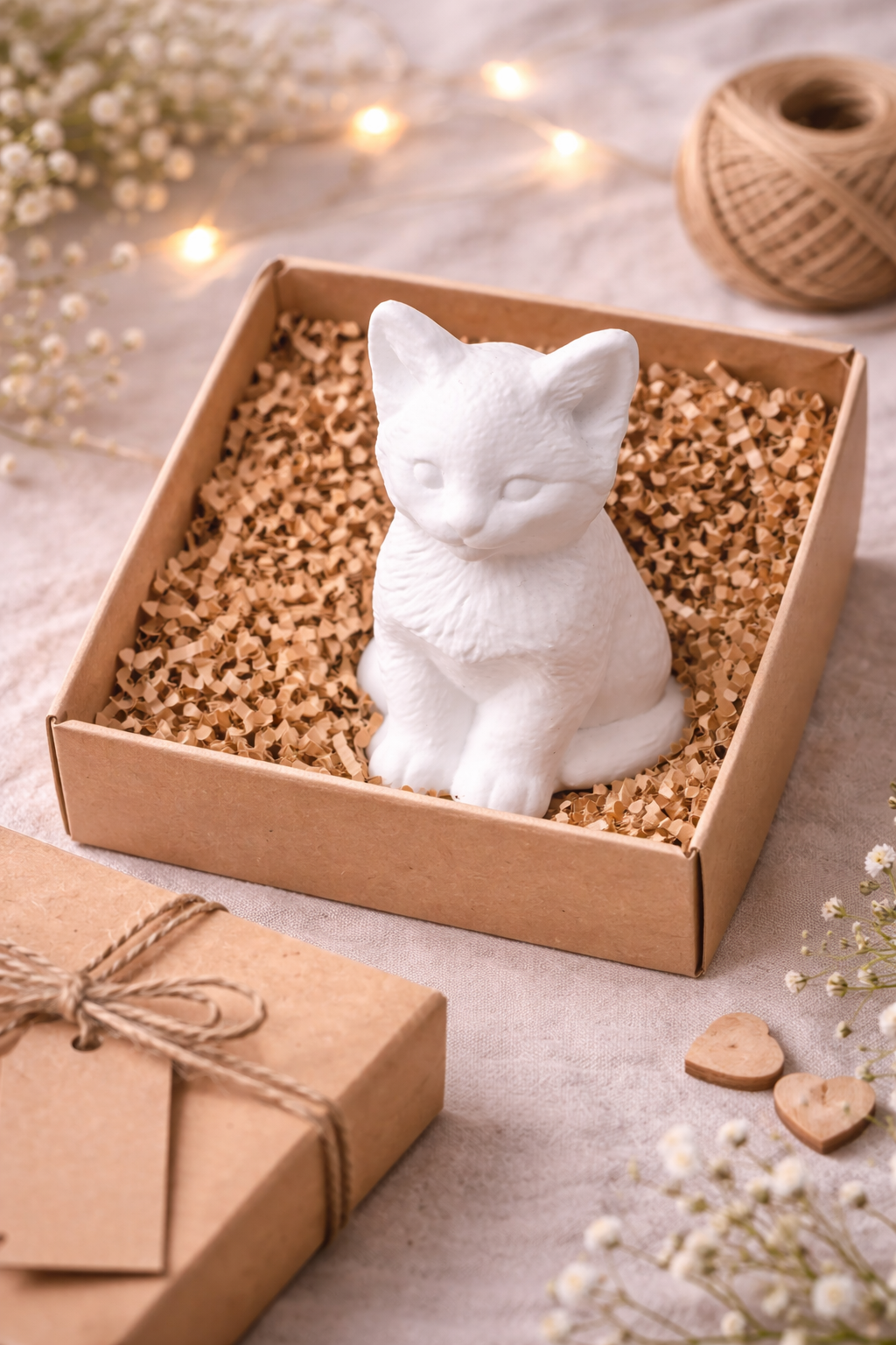 Katze Keramik Deko realistisch sitzend handgefertigt weiß Farbwunsch Katzenfigur Geschenkidee Tierdeko
