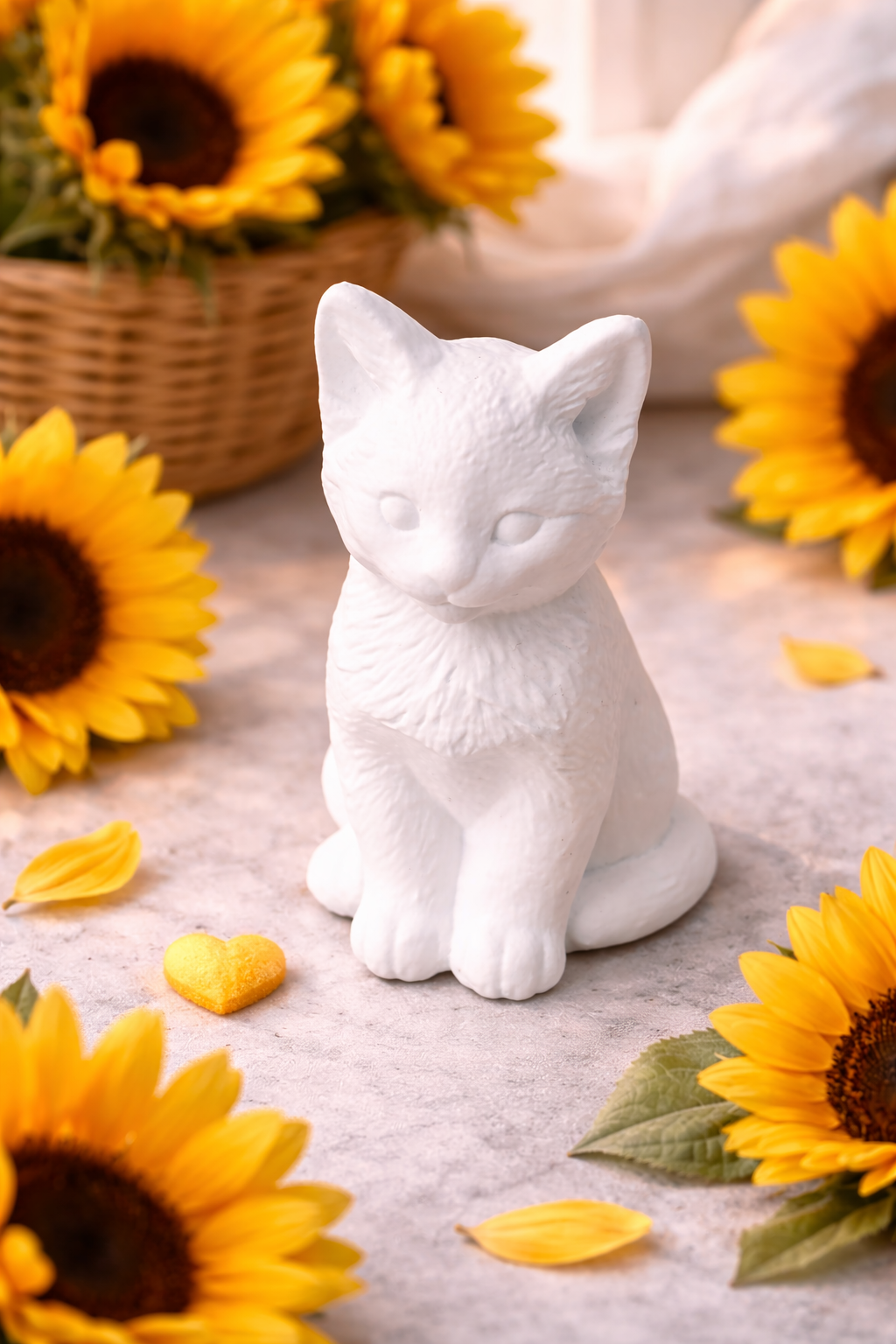 Katze Keramik Deko realistisch sitzend handgefertigt weiß Farbwunsch Katzenfigur Geschenkidee Tierdeko
