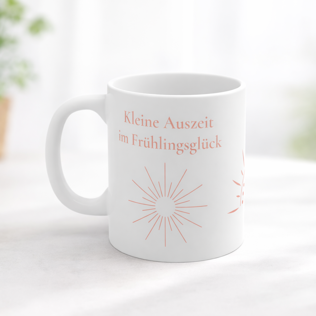 Kleine Auszeit im Frühlingsglück Tasse – Frühlings Tasse 330 ml – Geschenkidee Frühling – Wohlfühl Tasse Kaffee Tee