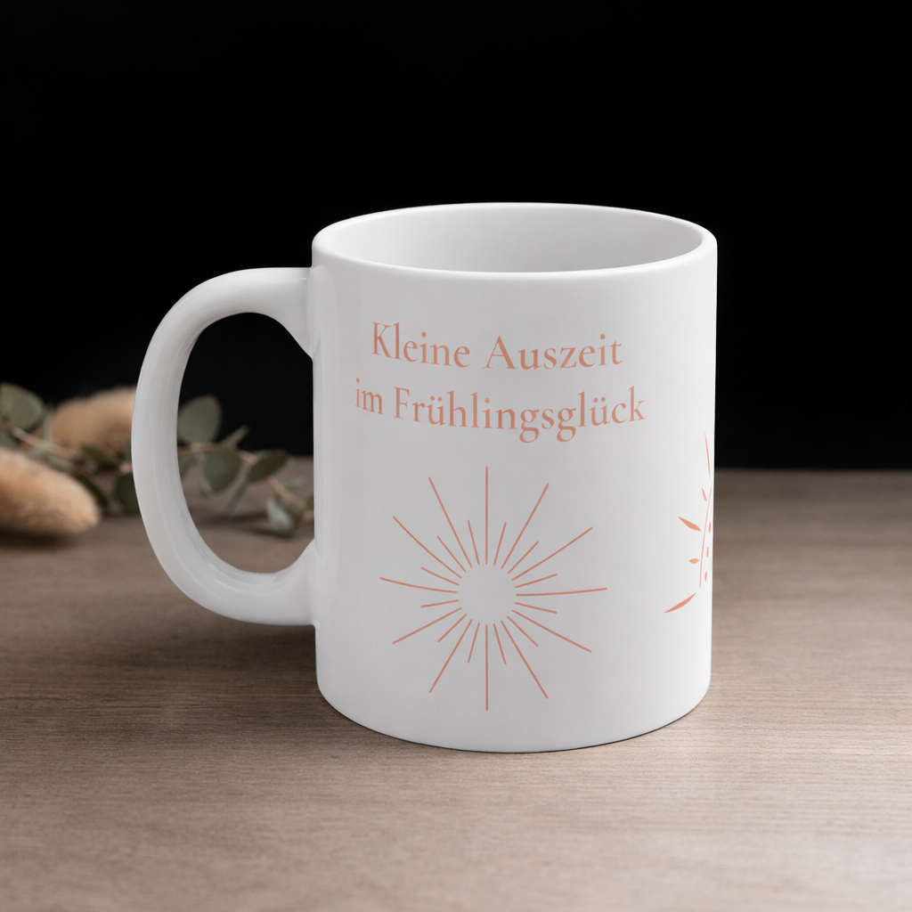 Kleine Auszeit im Frühlingsglück Tasse – Frühlings Tasse 330 ml – Geschenkidee Frühling – Wohlfühl Tasse Kaffee Tee