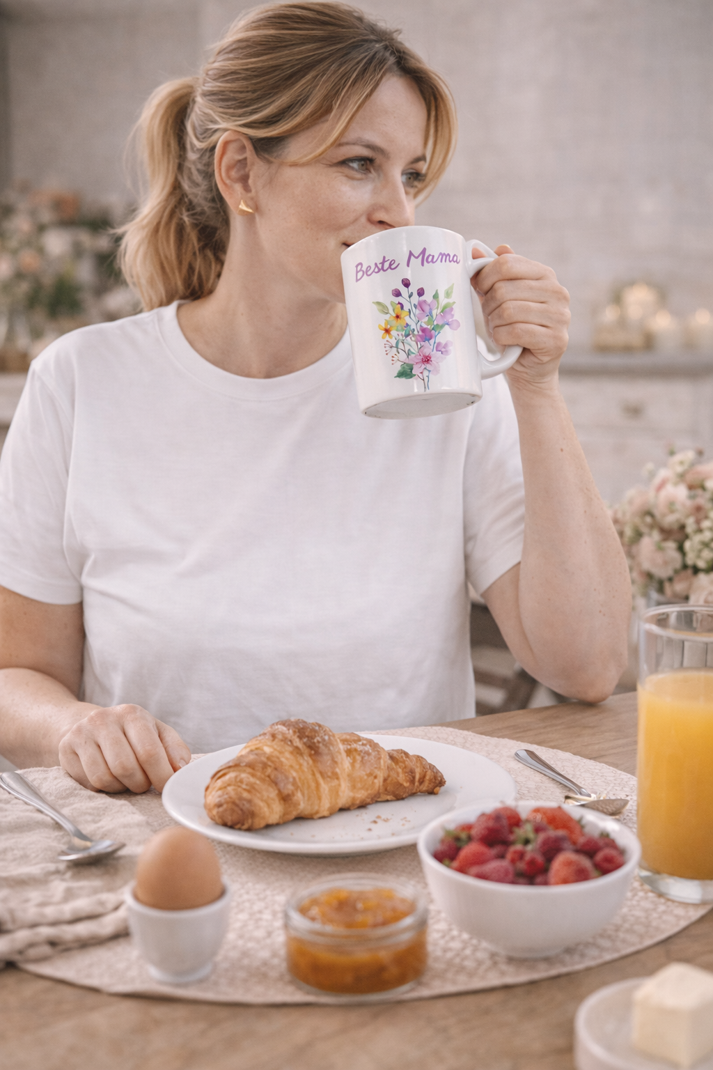 Mama Tasse „Beste Mama“ – Florale Keramiktasse mit Blumenmotiv – Geschenkidee für Muttertag – 330 ml