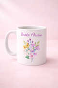 Mama Tasse „Beste Mama“ – Florale Keramiktasse mit Blumenmotiv – Geschenkidee für Muttertag – 330 ml