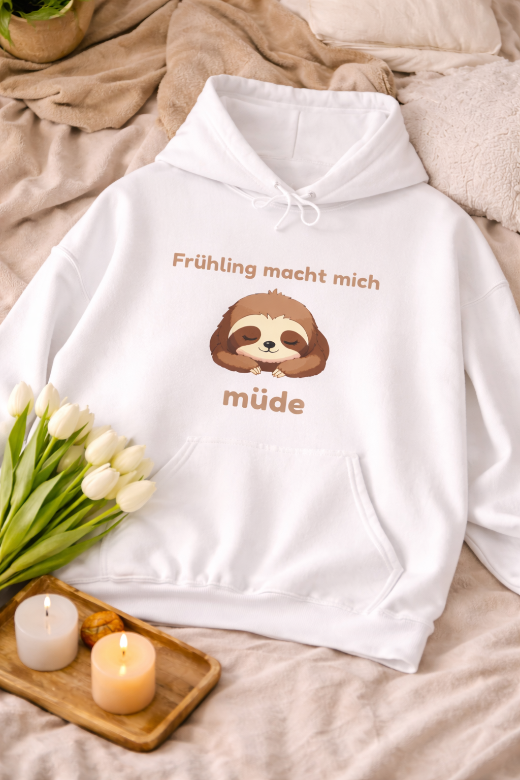 Frühling macht mich müde Hoodie – Lustiger Frühlings Hoodie – Faultier Hoodie – Gemütlicher Hoodie Spruch – Geschenk Idee