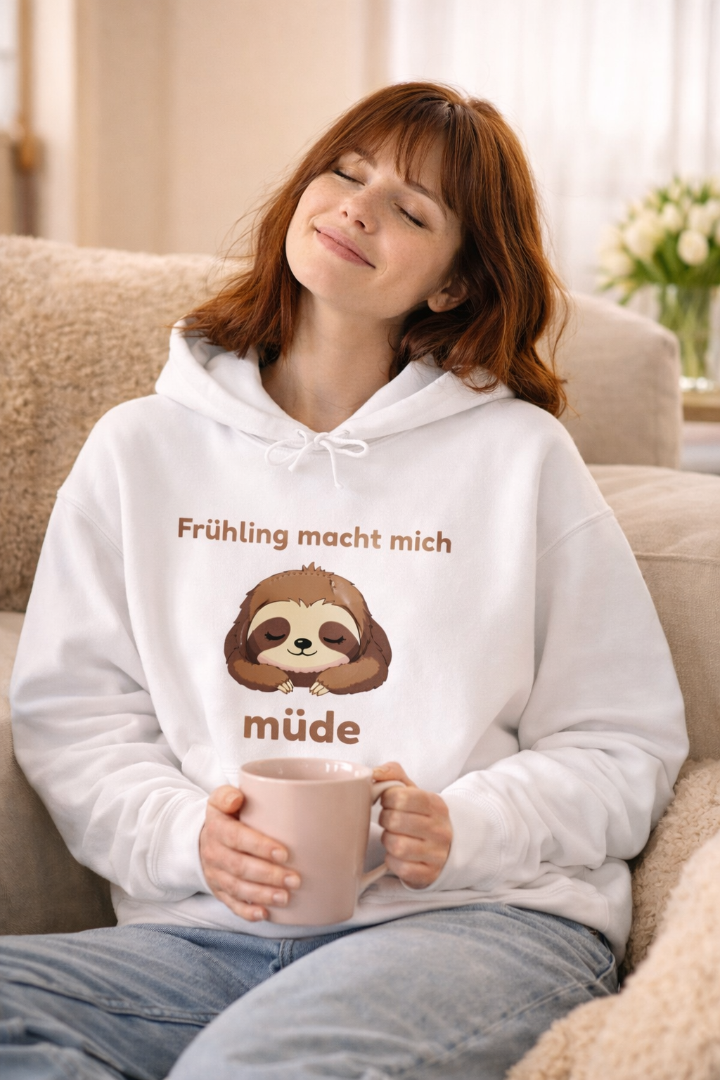 Frühling macht mich müde Hoodie – Lustiger Frühlings Hoodie – Faultier Hoodie – Gemütlicher Hoodie Spruch – Geschenk Idee