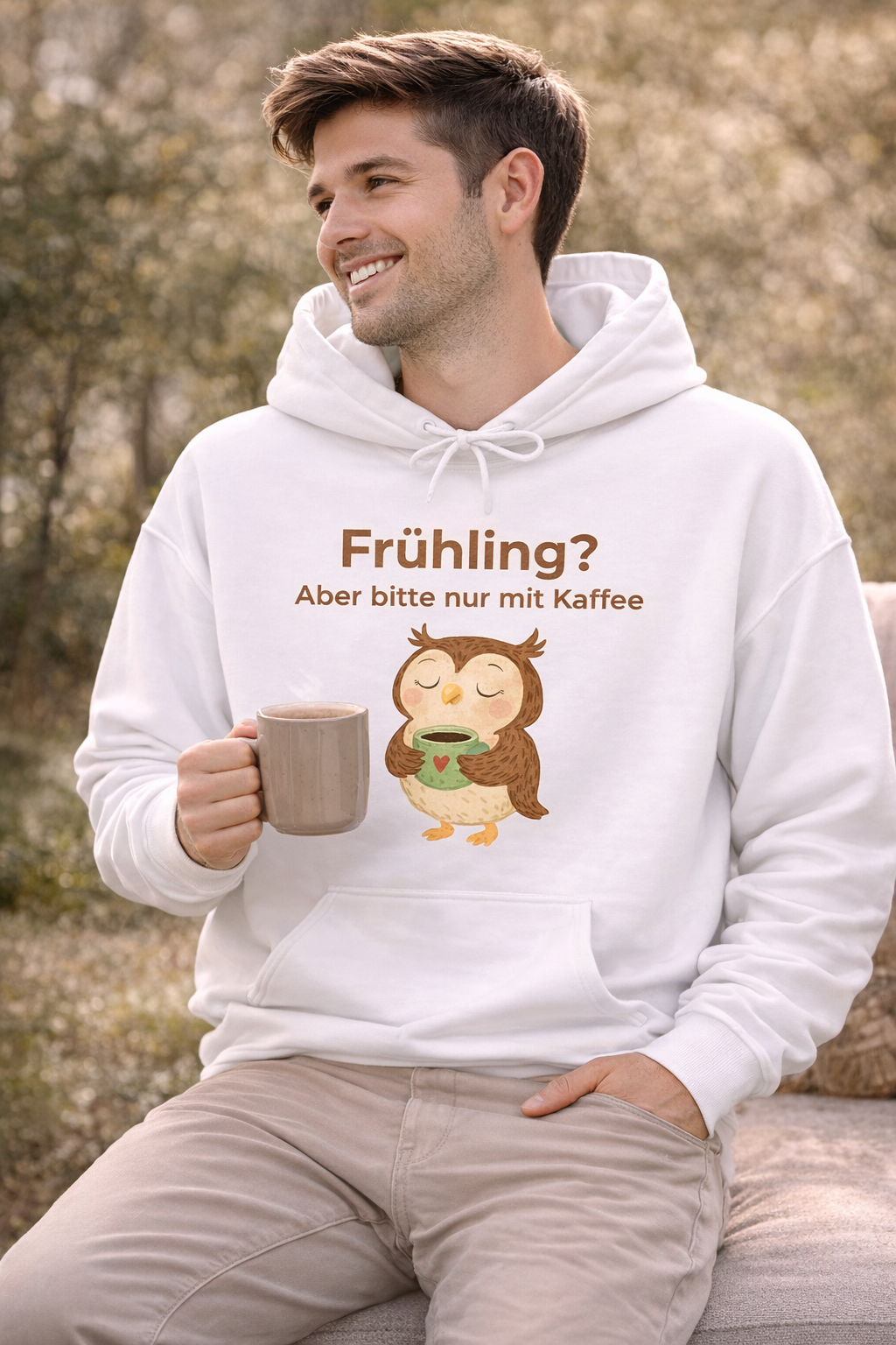 Frühling Aber bitte nur mit Kaffee Hoodie – Lustiger Hoodie Frühling – Kaffee Spruch Hoodie – Geschenk für Kaffeeliebhaber