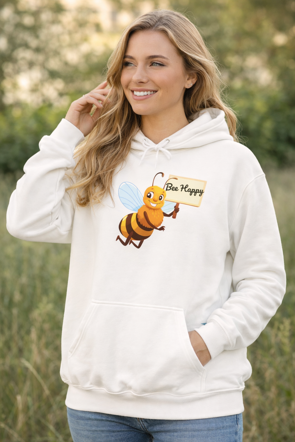 Bee Happy Hoodie – Süßer Bienen Hoodie – Frühlings Hoodie mit niedlicher Biene