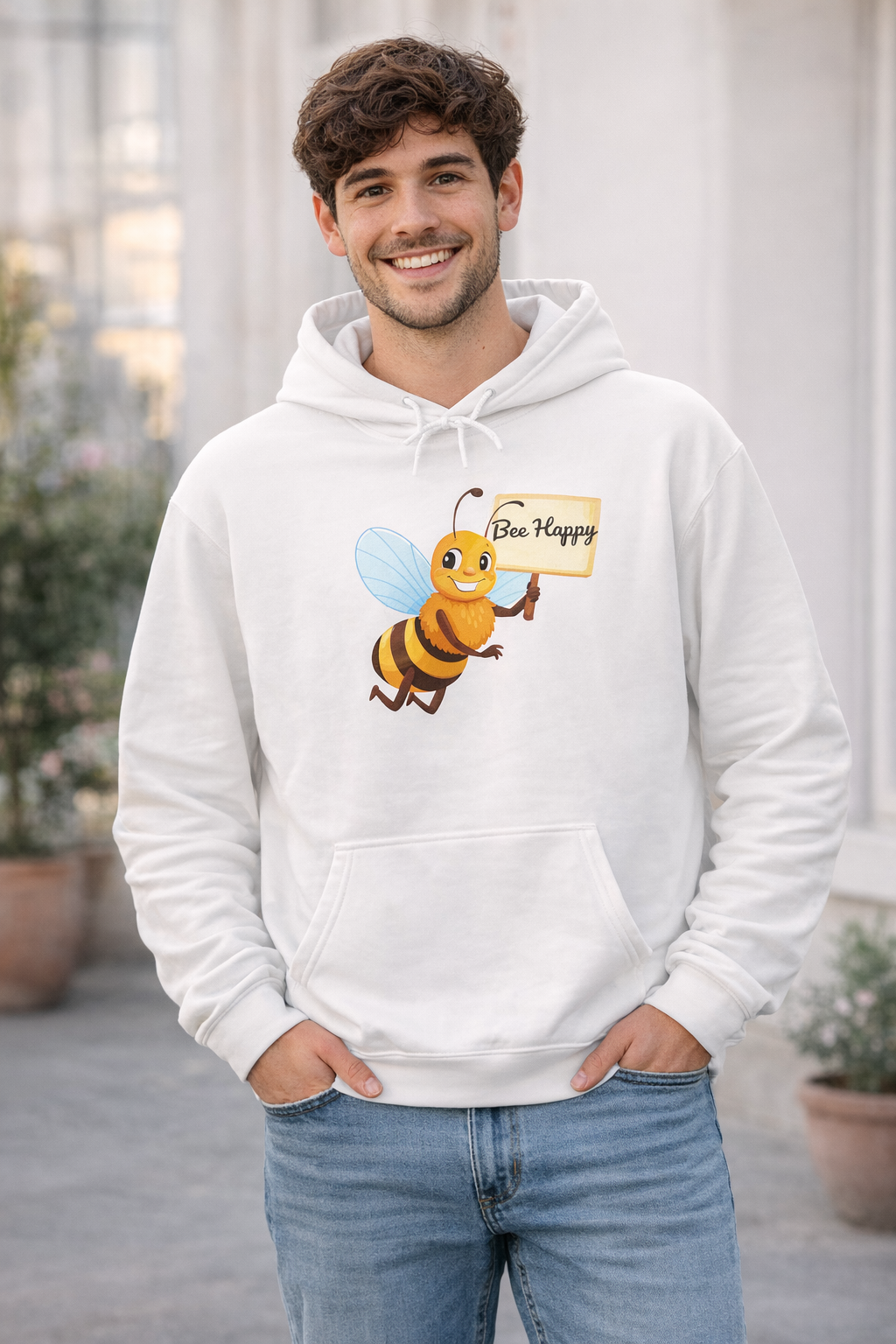 Bee Happy Hoodie – Süßer Bienen Hoodie – Frühlings Hoodie mit niedlicher Biene