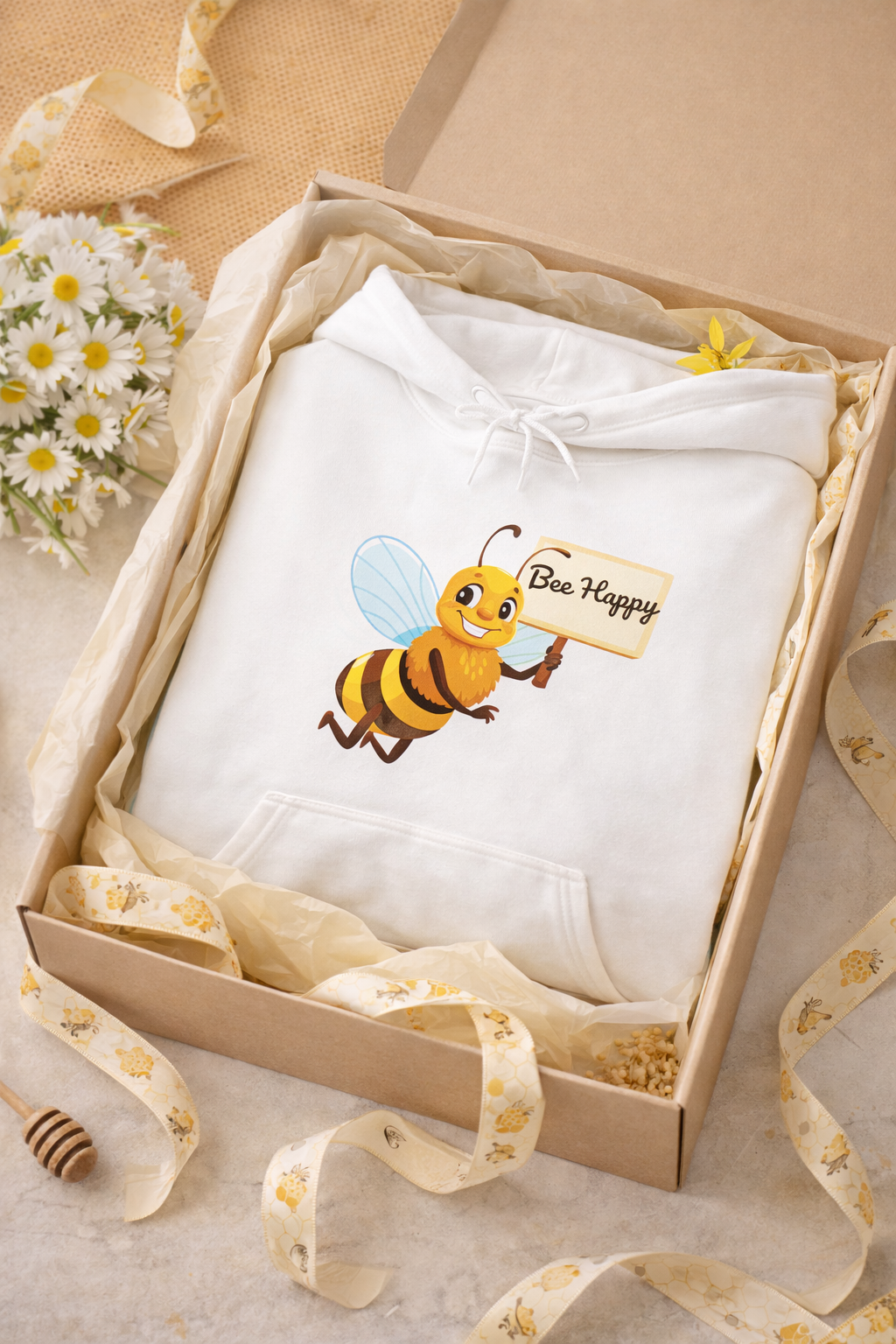 Bee Happy Hoodie – Süßer Bienen Hoodie – Frühlings Hoodie mit niedlicher Biene