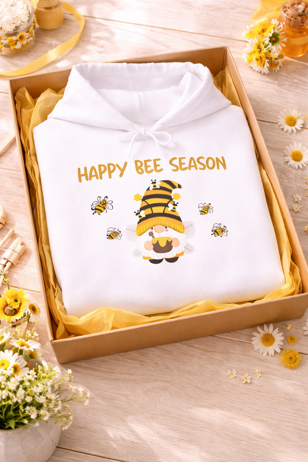 Happy Bee Season Hoodie – Süßer Frühlings Hoodie mit Bienen – Hoodie mit Wichtel Design