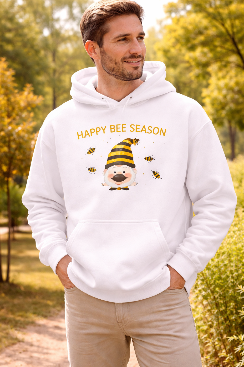 Happy Bee Season Hoodie – Süßer Frühlings Hoodie mit Bienen – Hoodie mit Wichtel Design