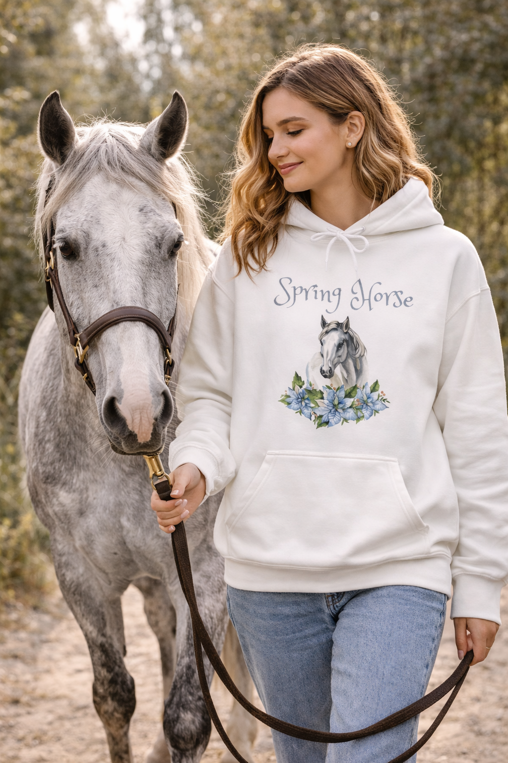 Spring Horse Hoodie – Pferde Hoodie mit Blumen – Frühlings Hoodie für Pferdeliebhaber