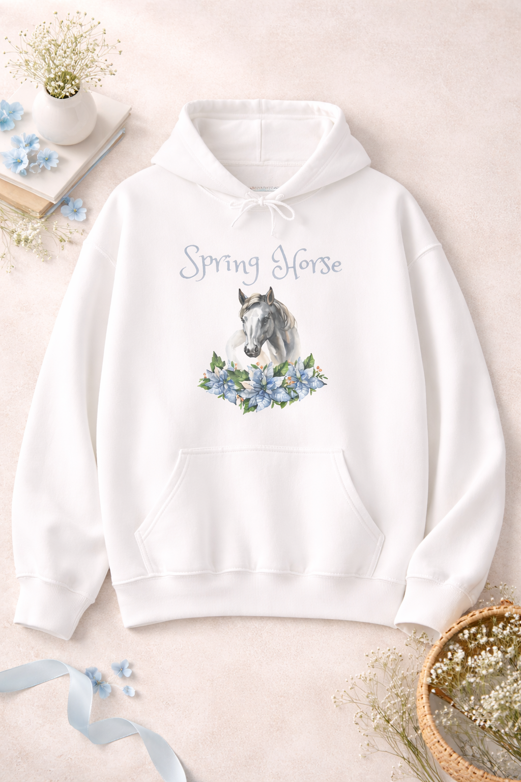 Spring Horse Hoodie – Pferde Hoodie mit Blumen – Frühlings Hoodie für Pferdeliebhaber