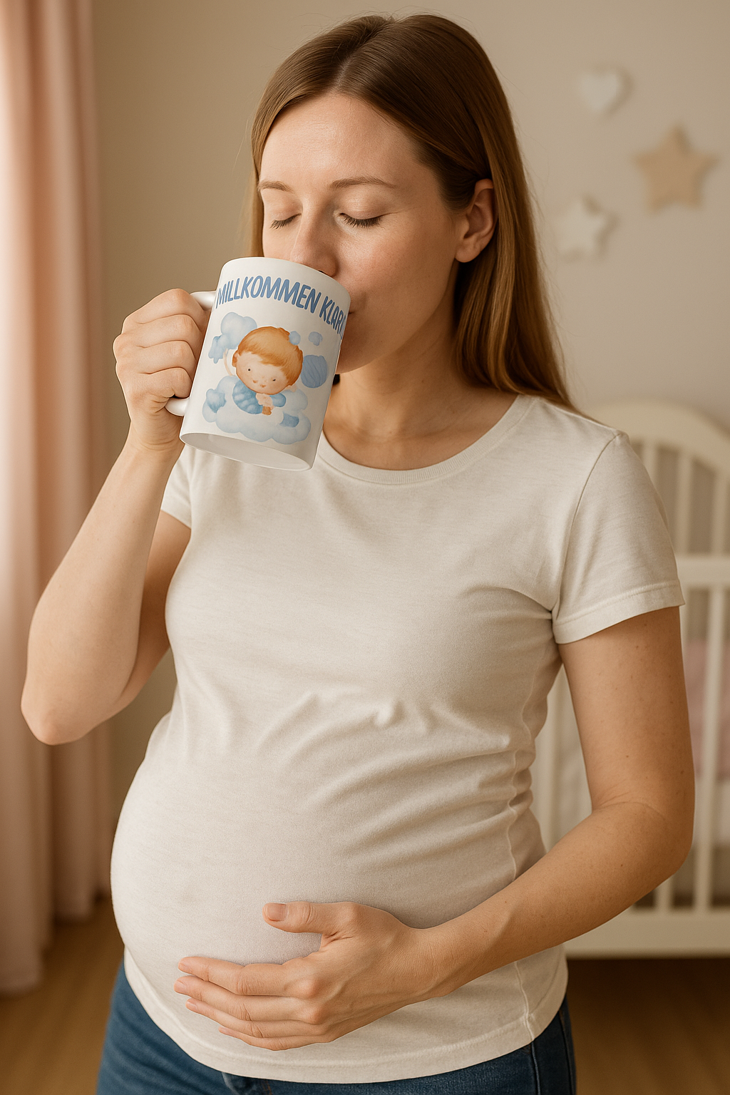 Baby Tasse Junge – Willkommen kleiner Mann | Geschenk zur Geburt | Babyparty Tasse 330 ml