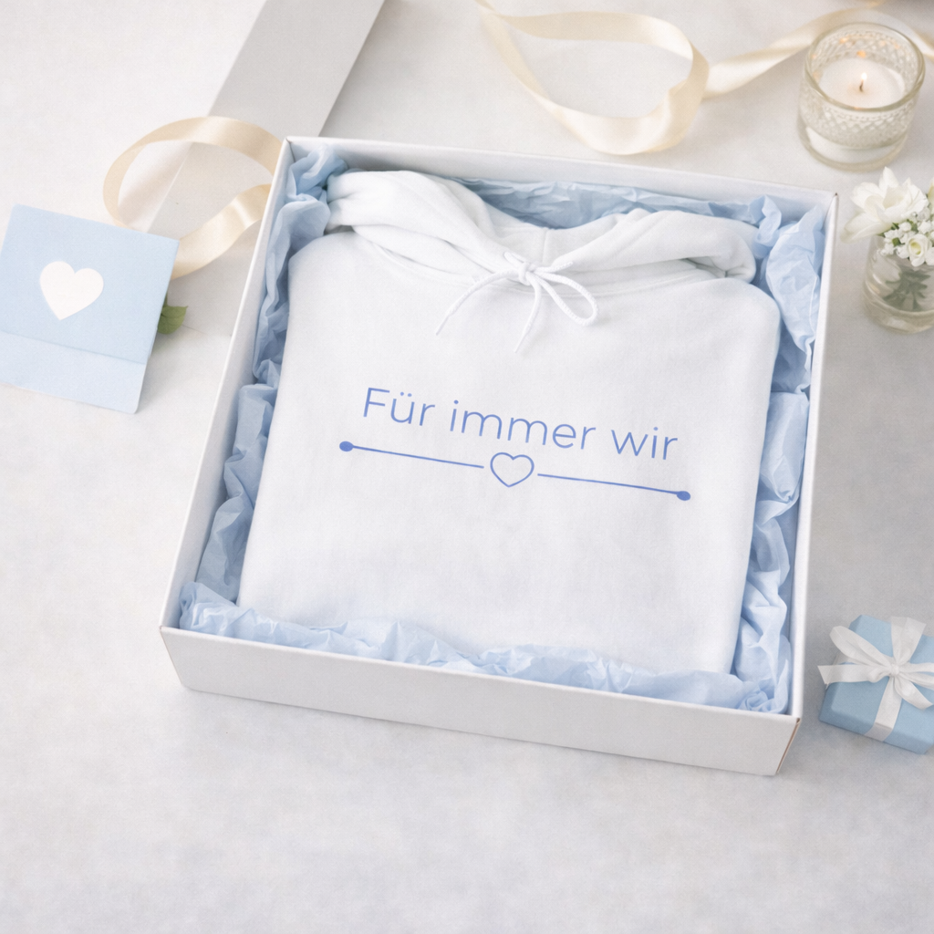 Hoodie „Für immer wir“ – Partner Hoodie Hochzeit – Geschenk für Paare – Weiß