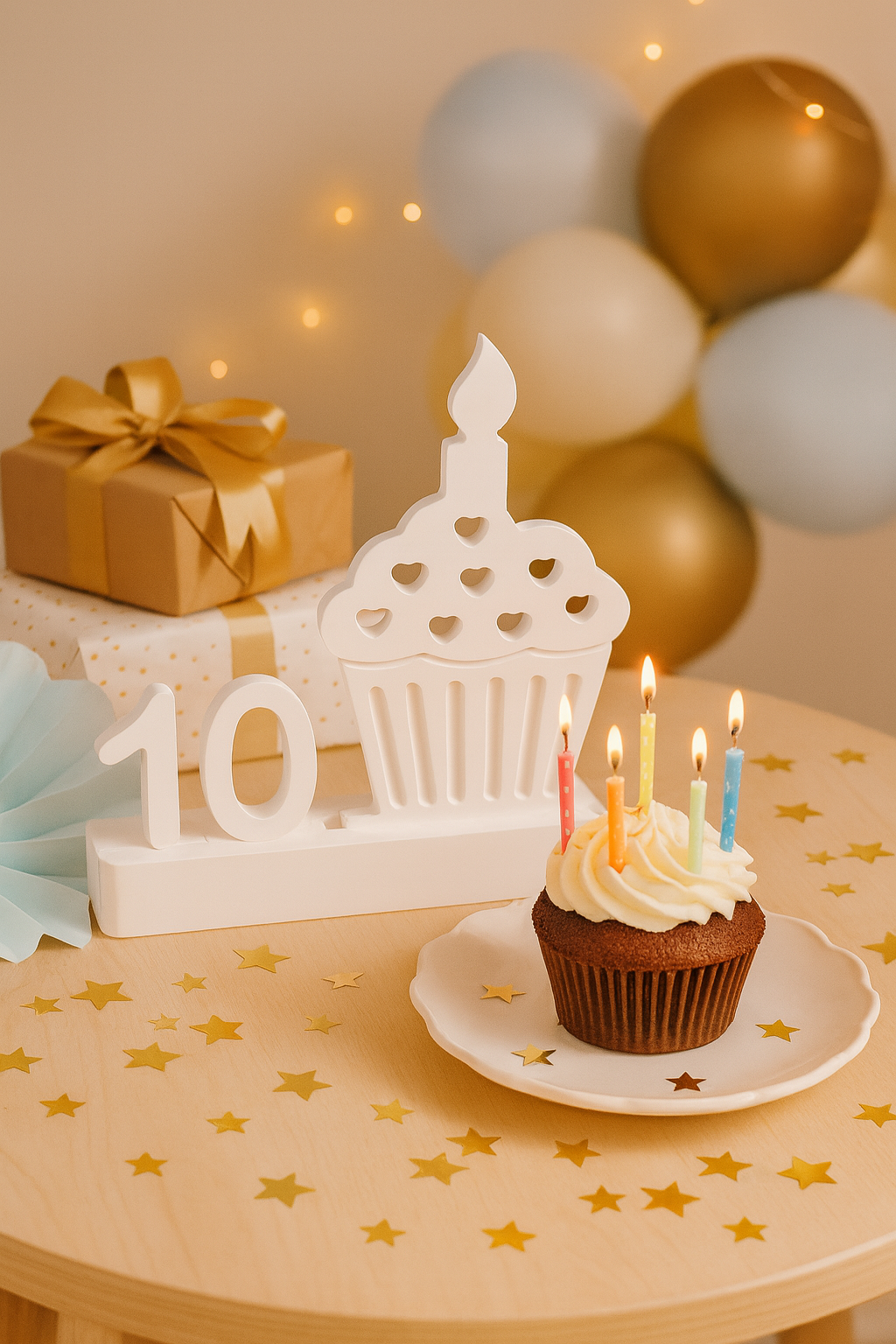 Geburtstagsdeko Torte mit Wunschzahl Keramik Teelichthalter LED handgefertigt weiß Farbwunsch Geschenkidee