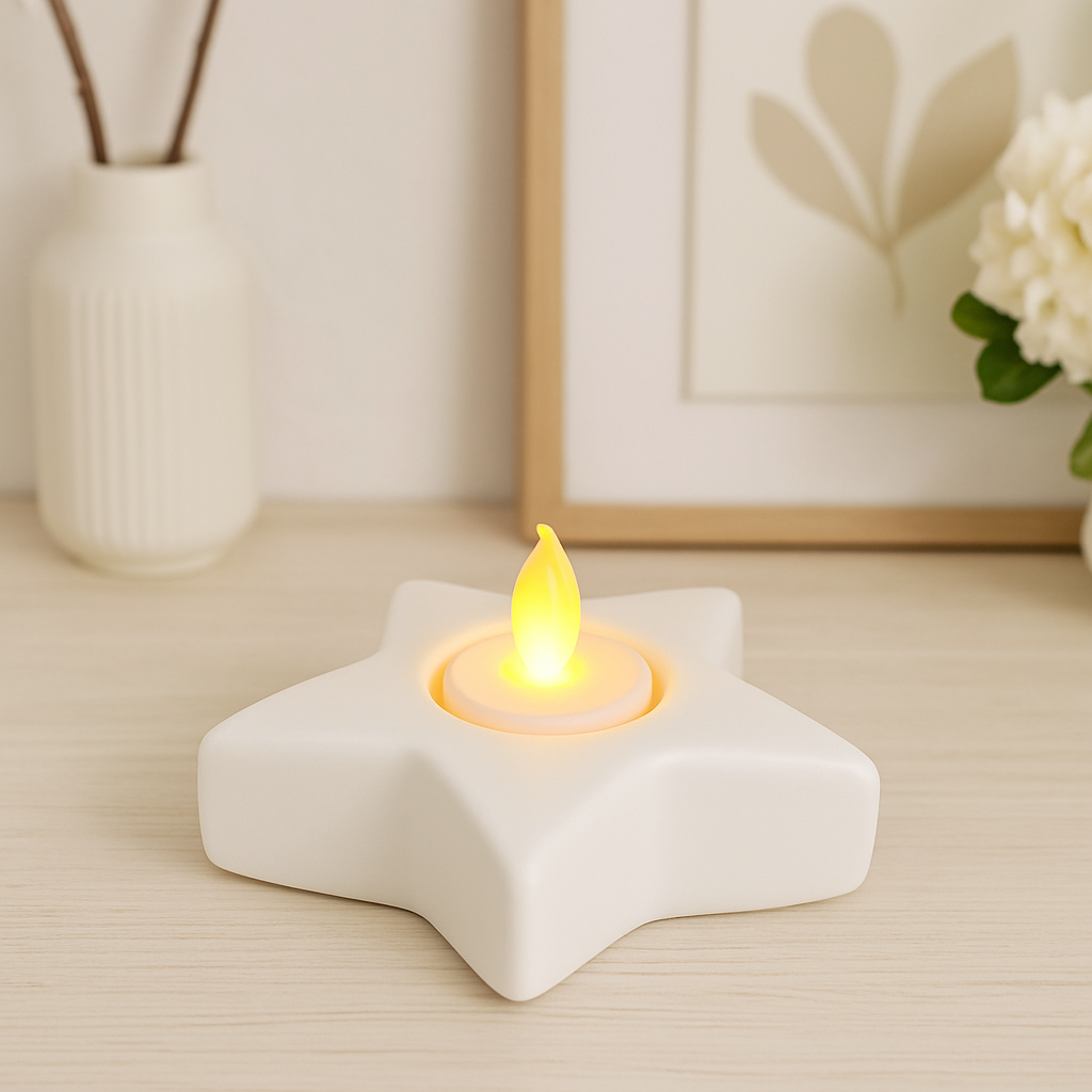 Stern Teelichthalter Keramik handgefertigt LED Teelicht weiß Farbwunsch Weihnachtsdeko Wohnaccessoire Geschenkidee