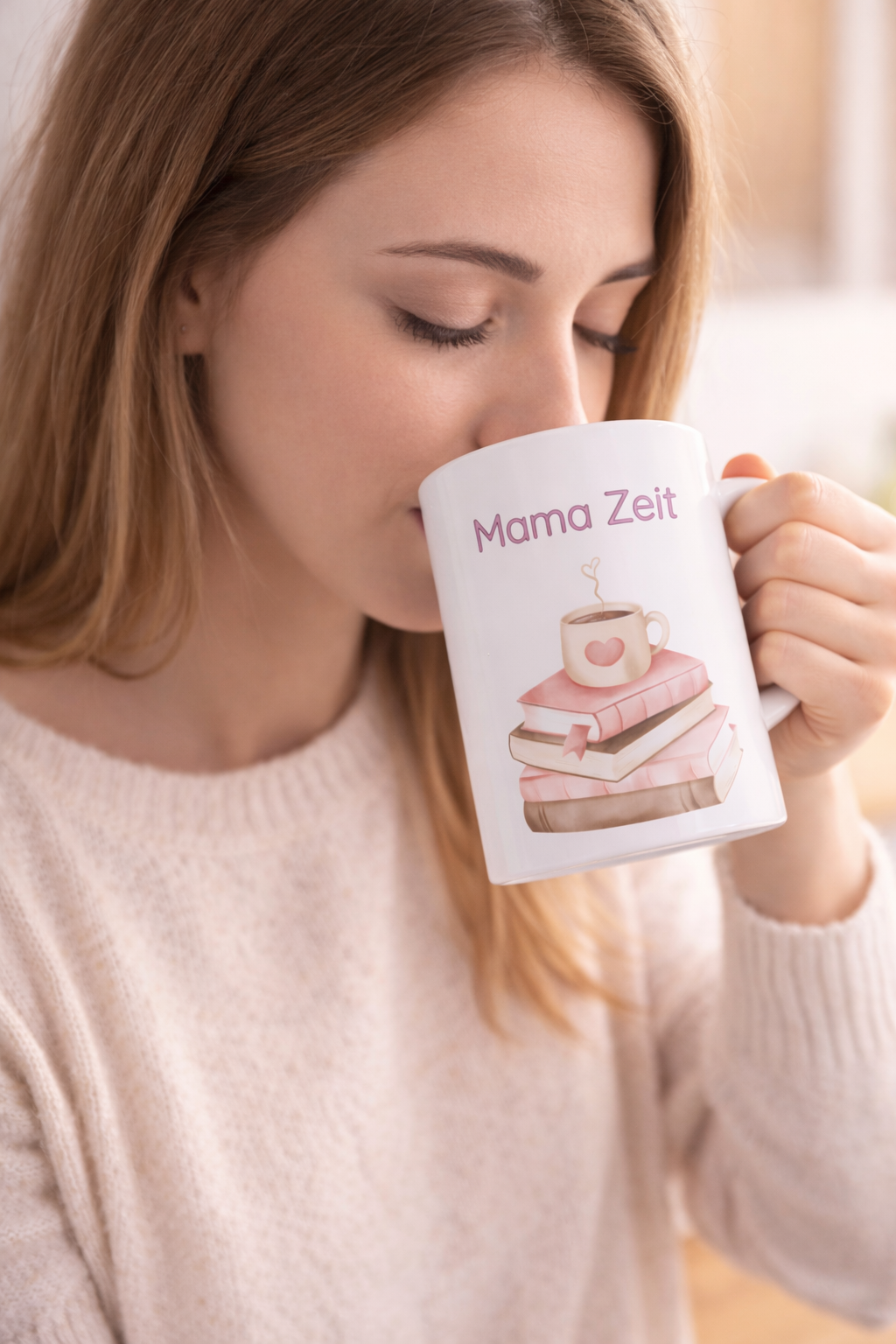 Mama Tasse „Mama Zeit“ – Liebevolle Keramiktasse mit Bücher Motiv – Geschenkidee für Mütter – 330 ml