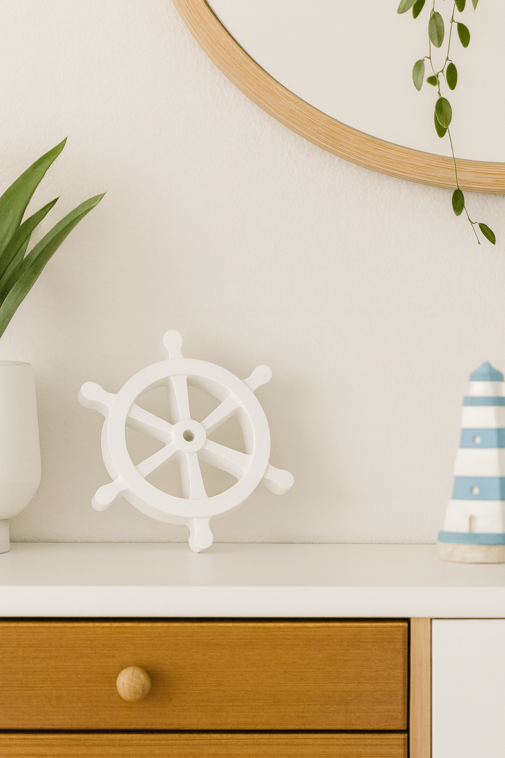 Steuerrad Keramik Deko handgefertigt maritime Dekoration weiß bunt Geschenkidee Küste Badezimmer Wohnzimmer Tischdeko