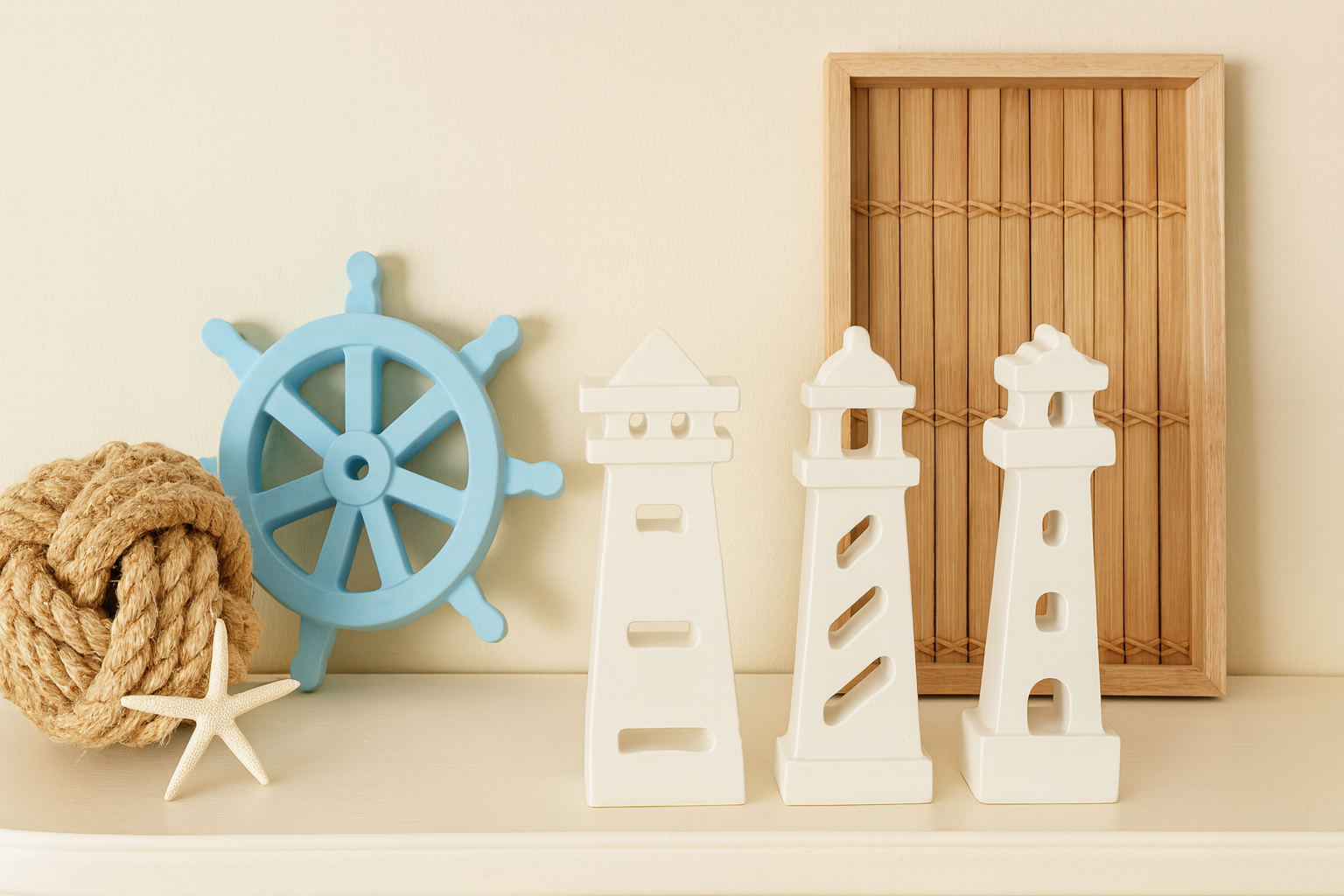 Leuchtturm Set Keramik Deko handgefertigt maritime Dekoration 3er Set weiß Farbwunsch Küstenstil Geschenkidee